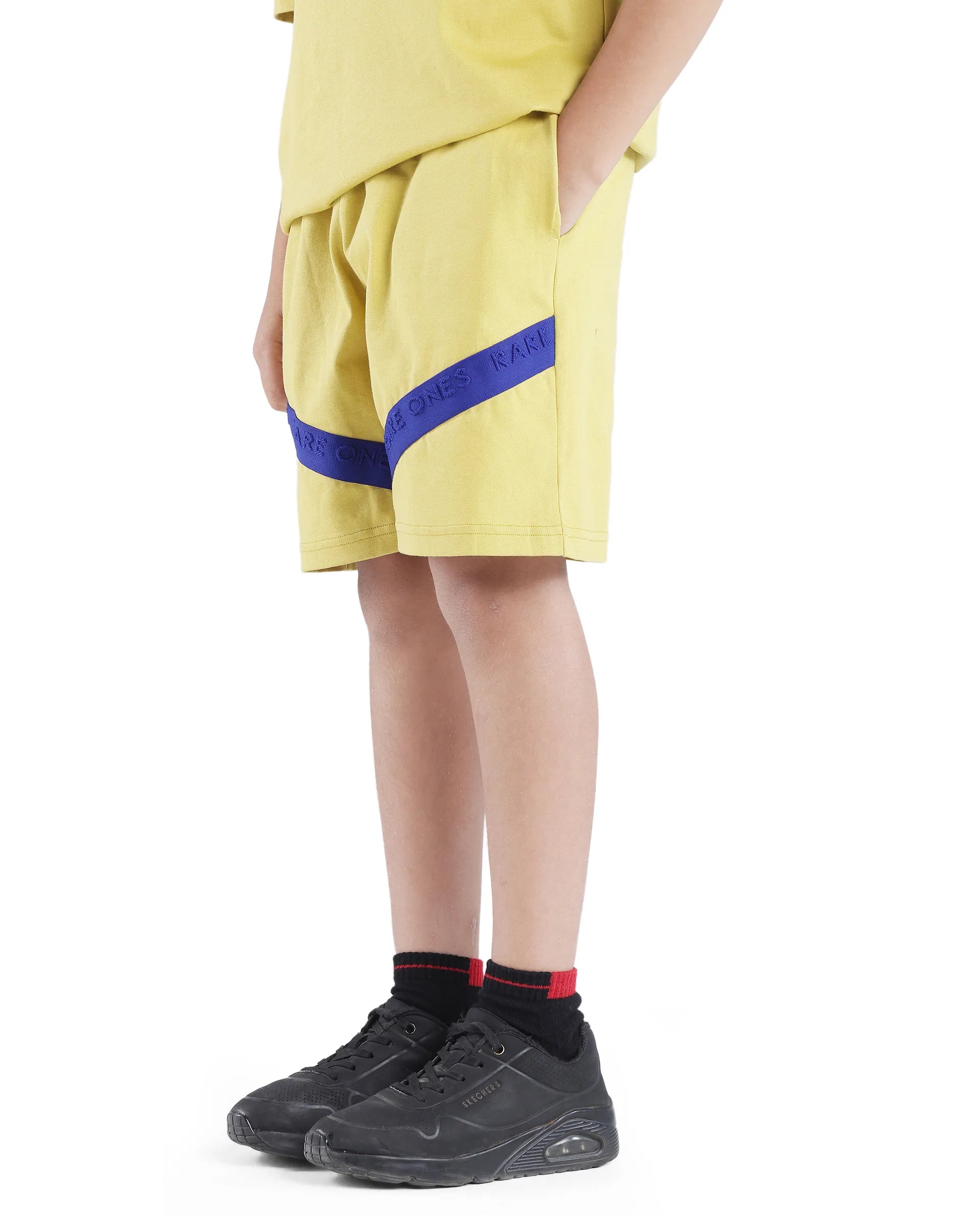 Rare Ones Kids Kam Yellow Cotton Pigment Print Shorts