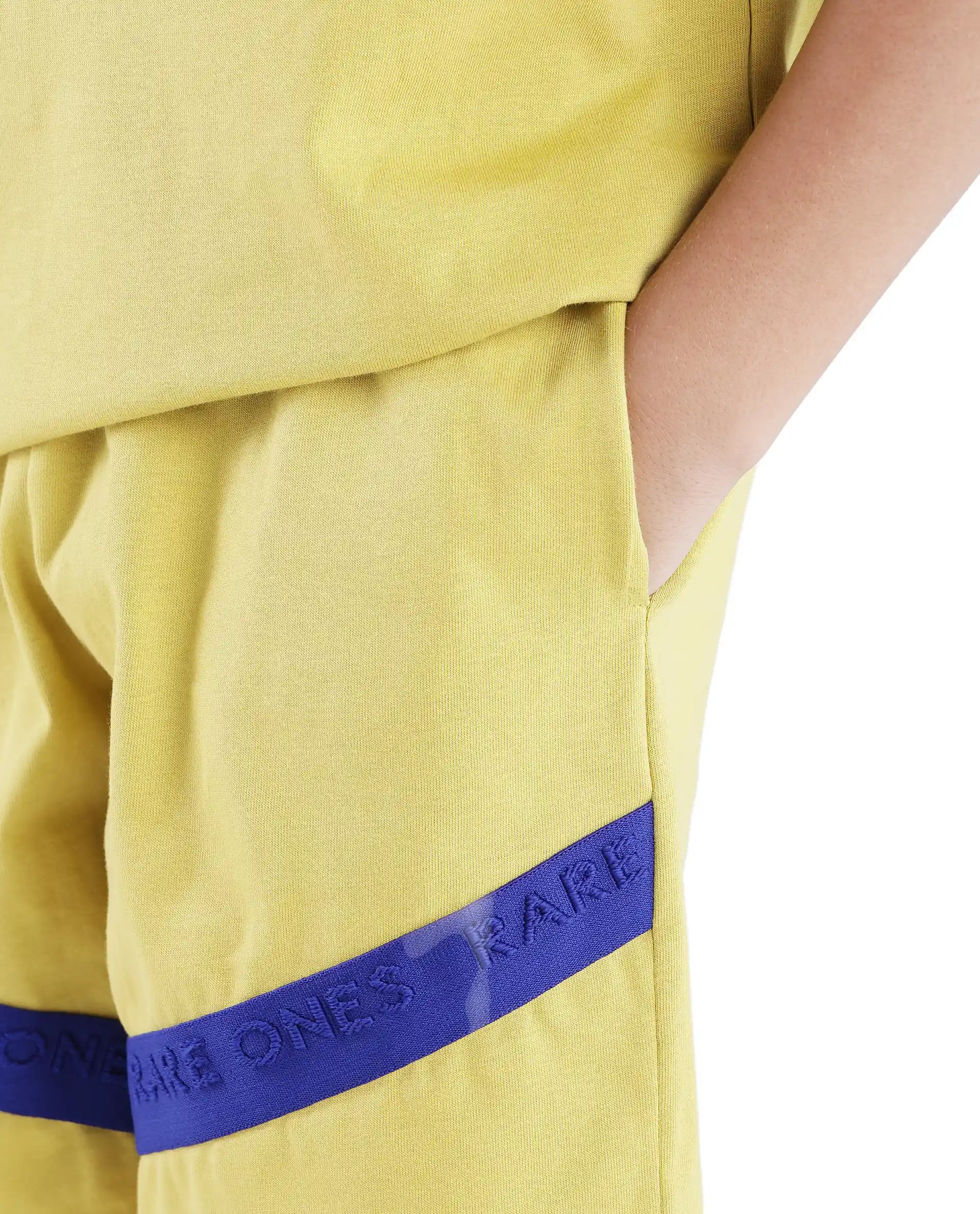 Rare Ones Kids Kam Yellow Cotton Pigment Print Shorts