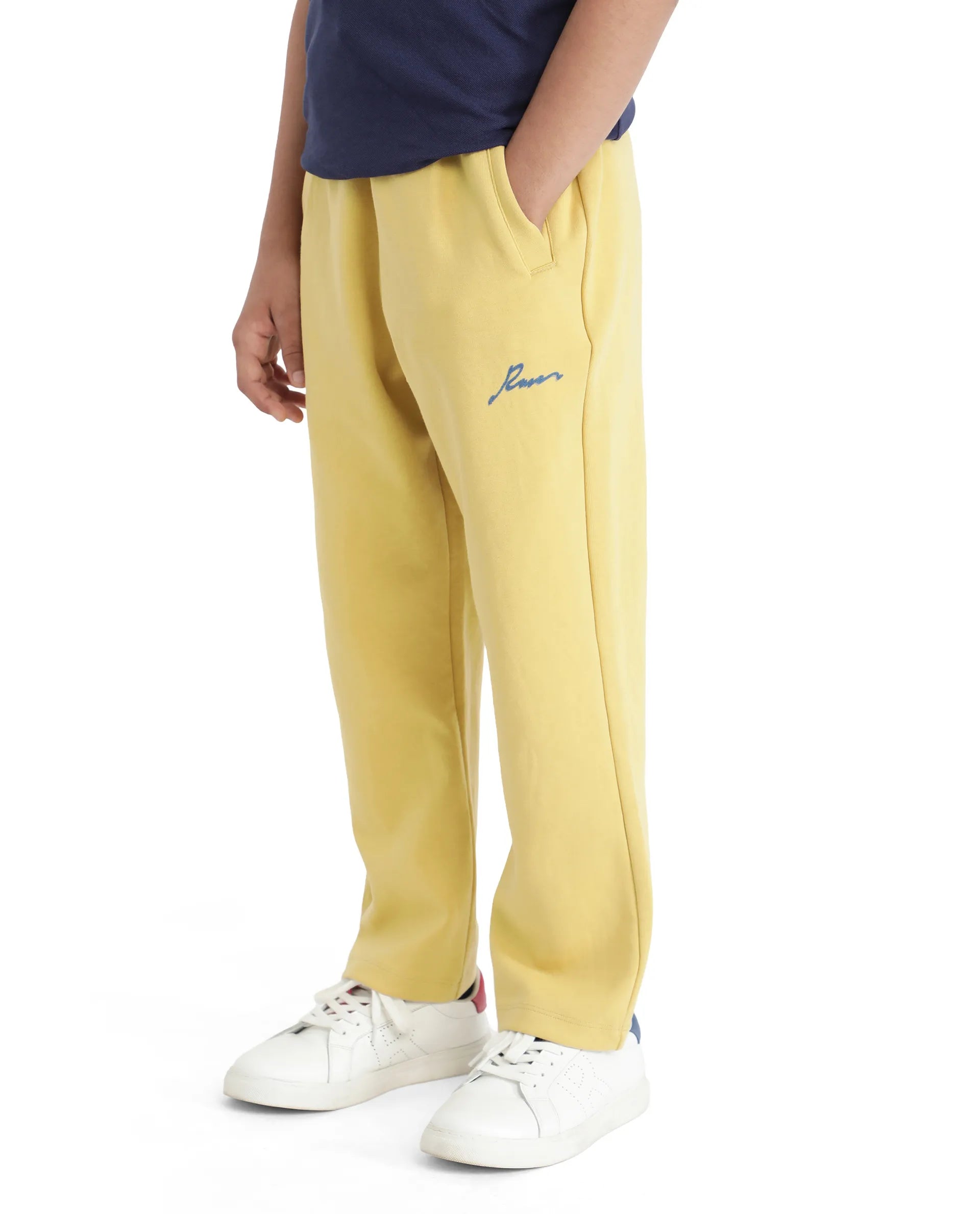 Rare Ones Kids Kan Yellow Cotton Poly Flock Print Trackpant