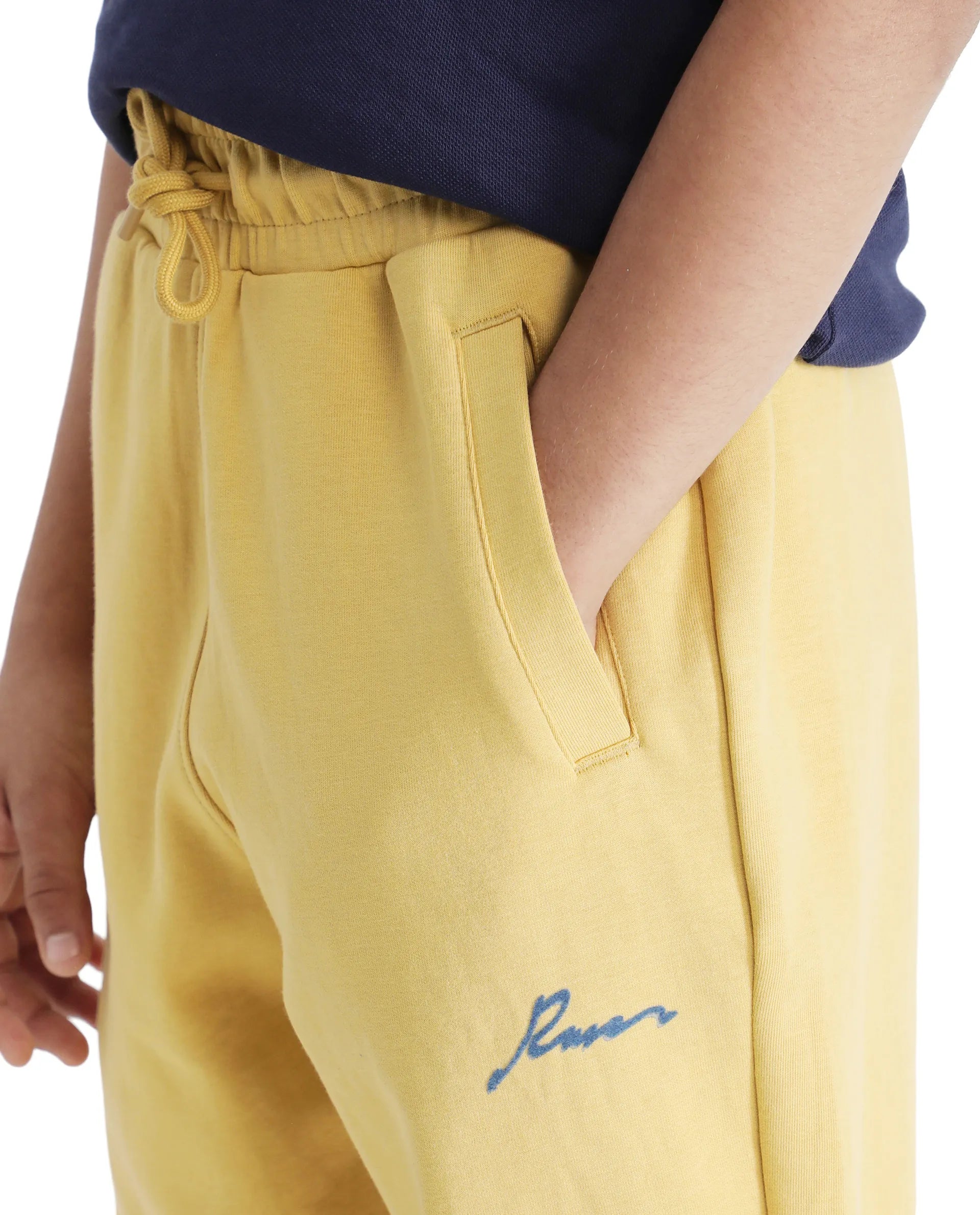 Rare Ones Kids Kan Yellow Cotton Poly Flock Print Trackpant