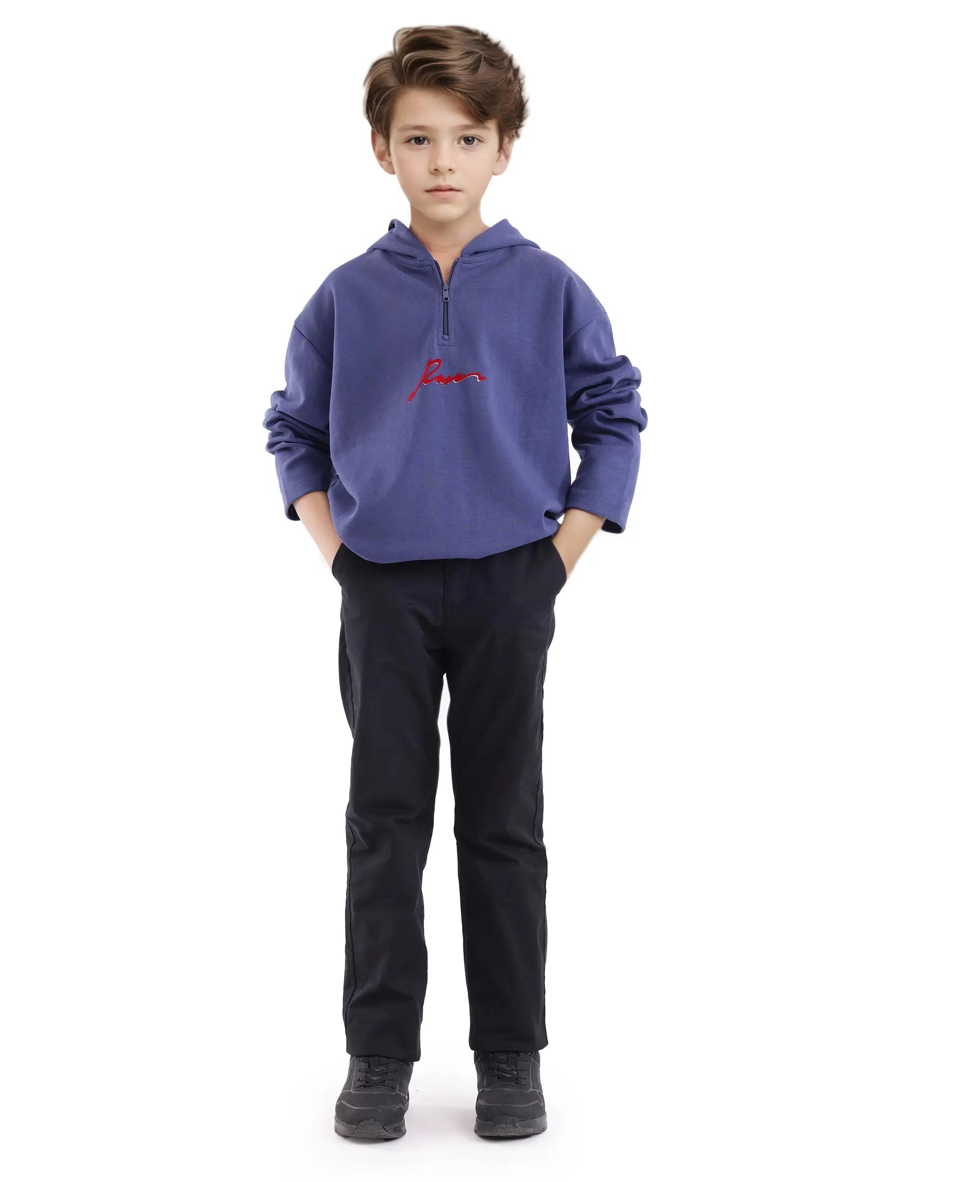 Rare Ones Kids Kanzy Navy Cotton Poly Full Sleeve Flock Print Sweatshirt