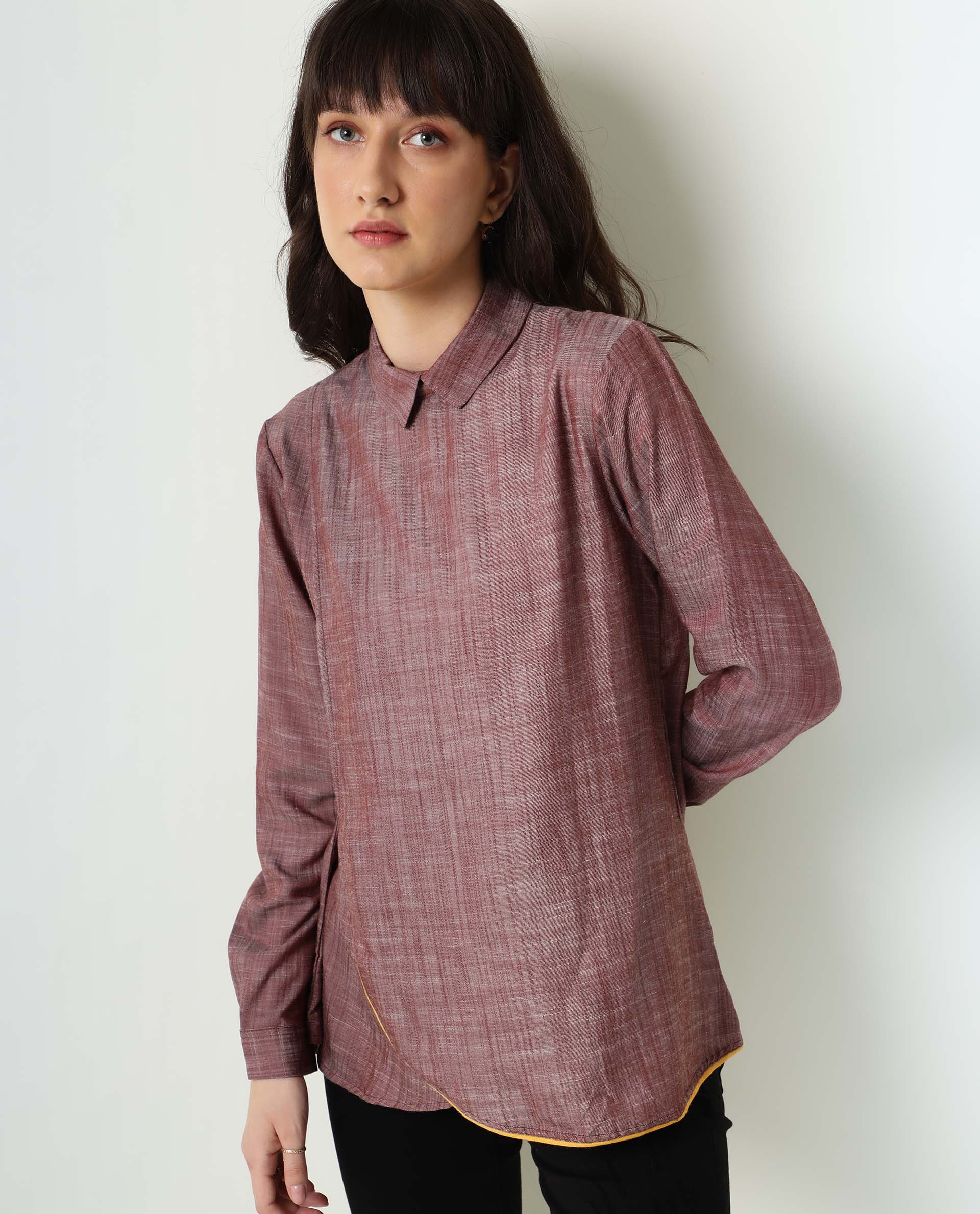 Rareism Womens Kara Brown Top Polycotton Fabric Full Sleeves Collar Neck