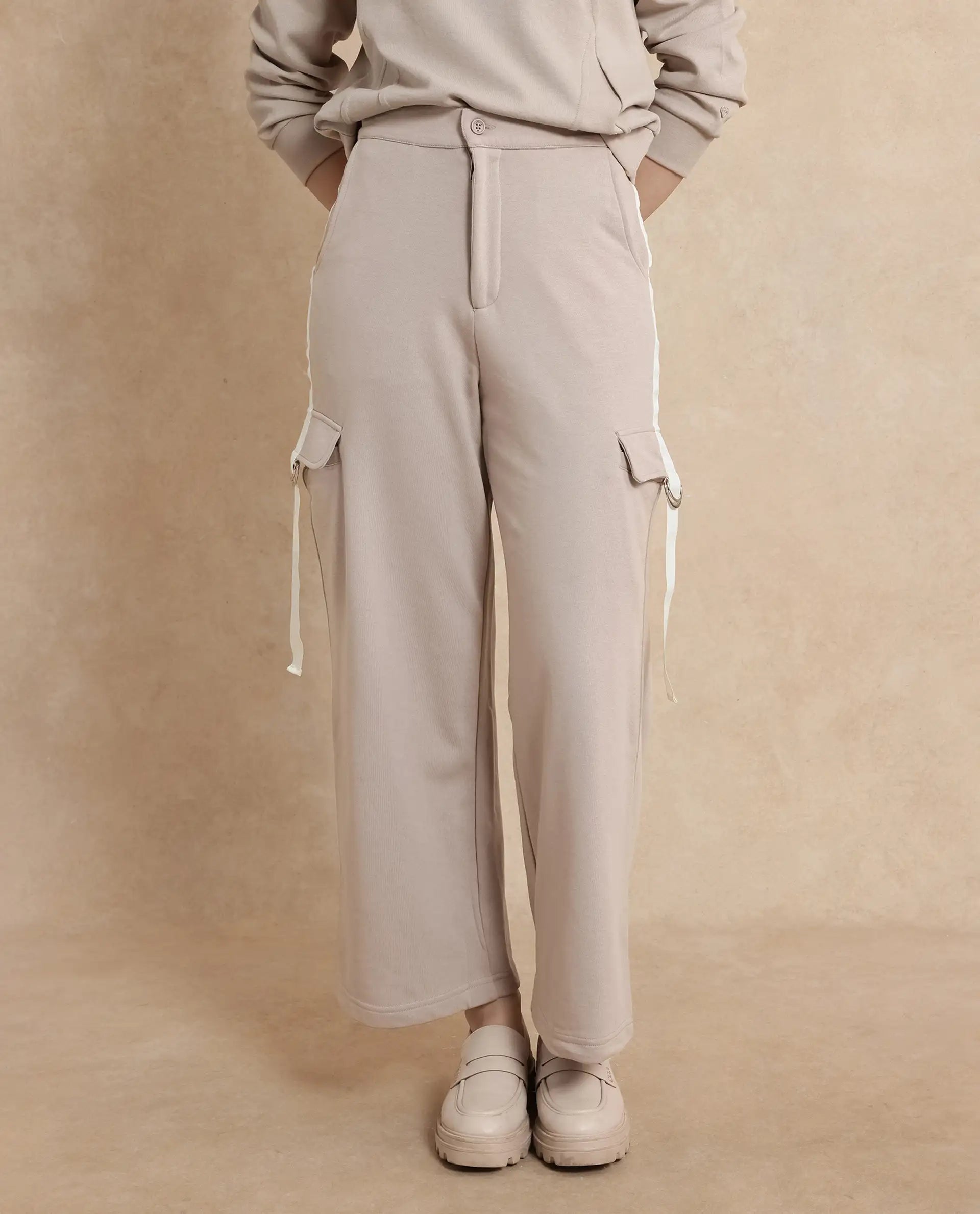 Rareism Women Kar Beige Plain Track Pant