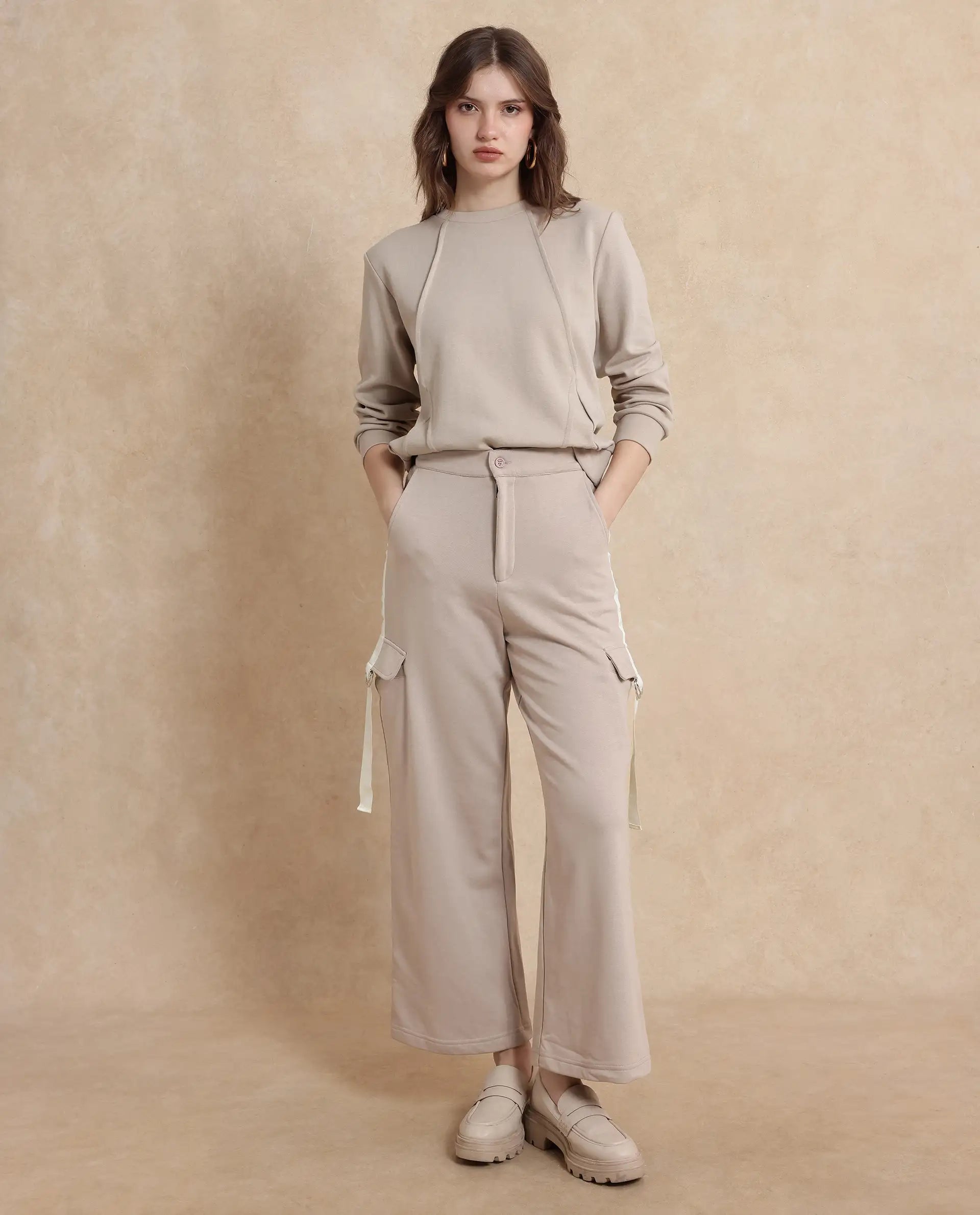 Rareism Women Kar Beige Plain Track Pant