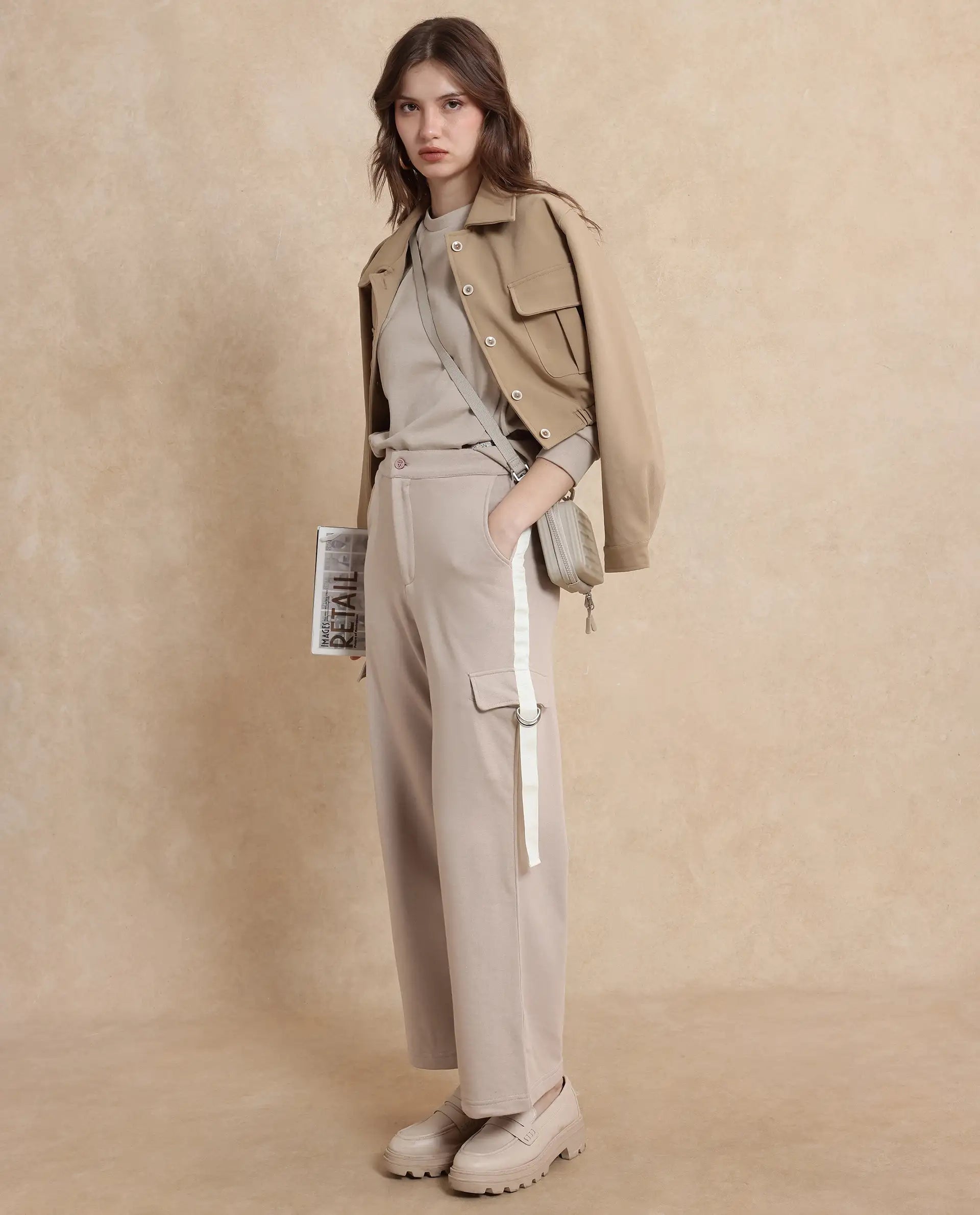 Rareism Women Kar Beige Plain Track Pant