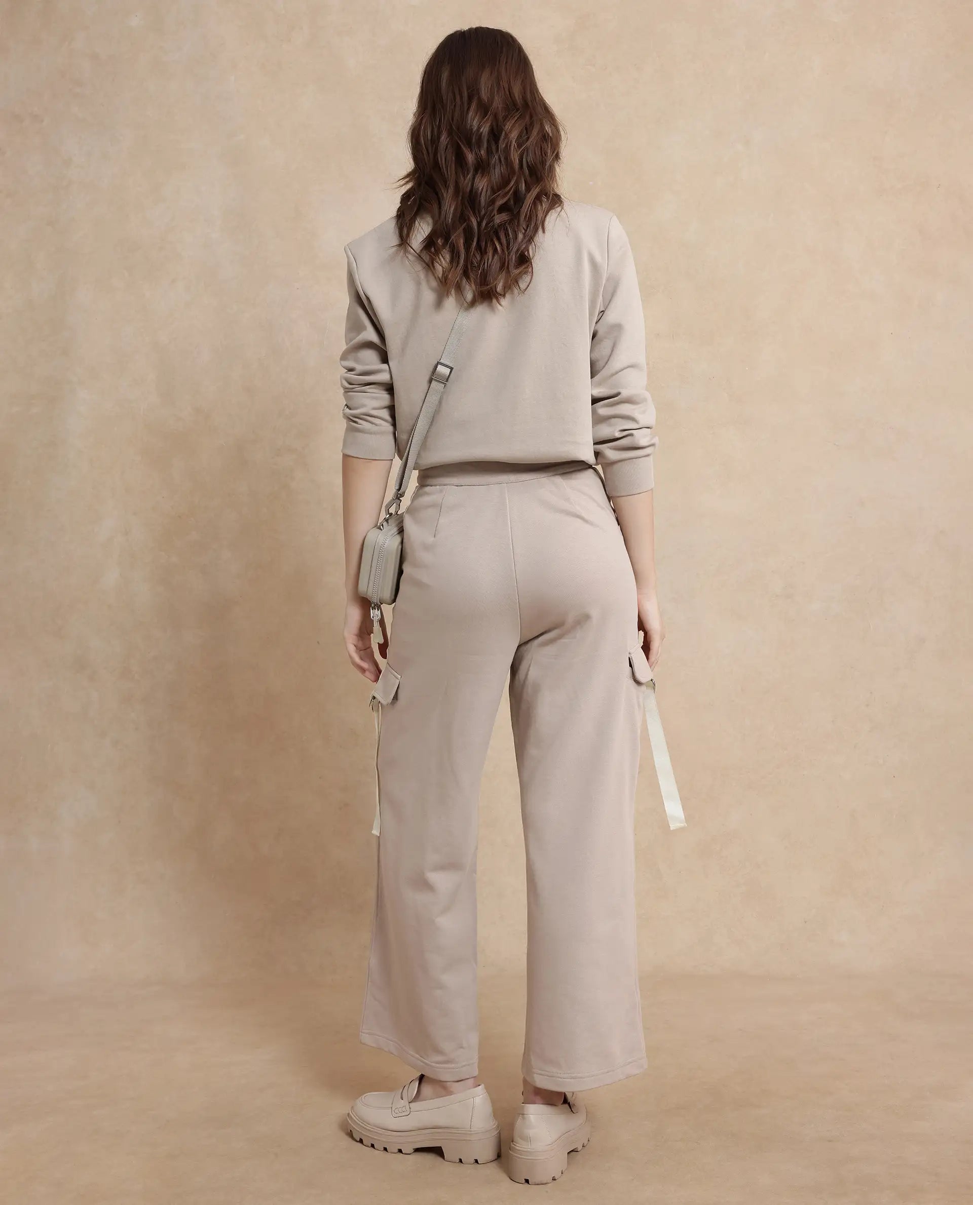 Rareism Women Kar Beige Plain Track Pant