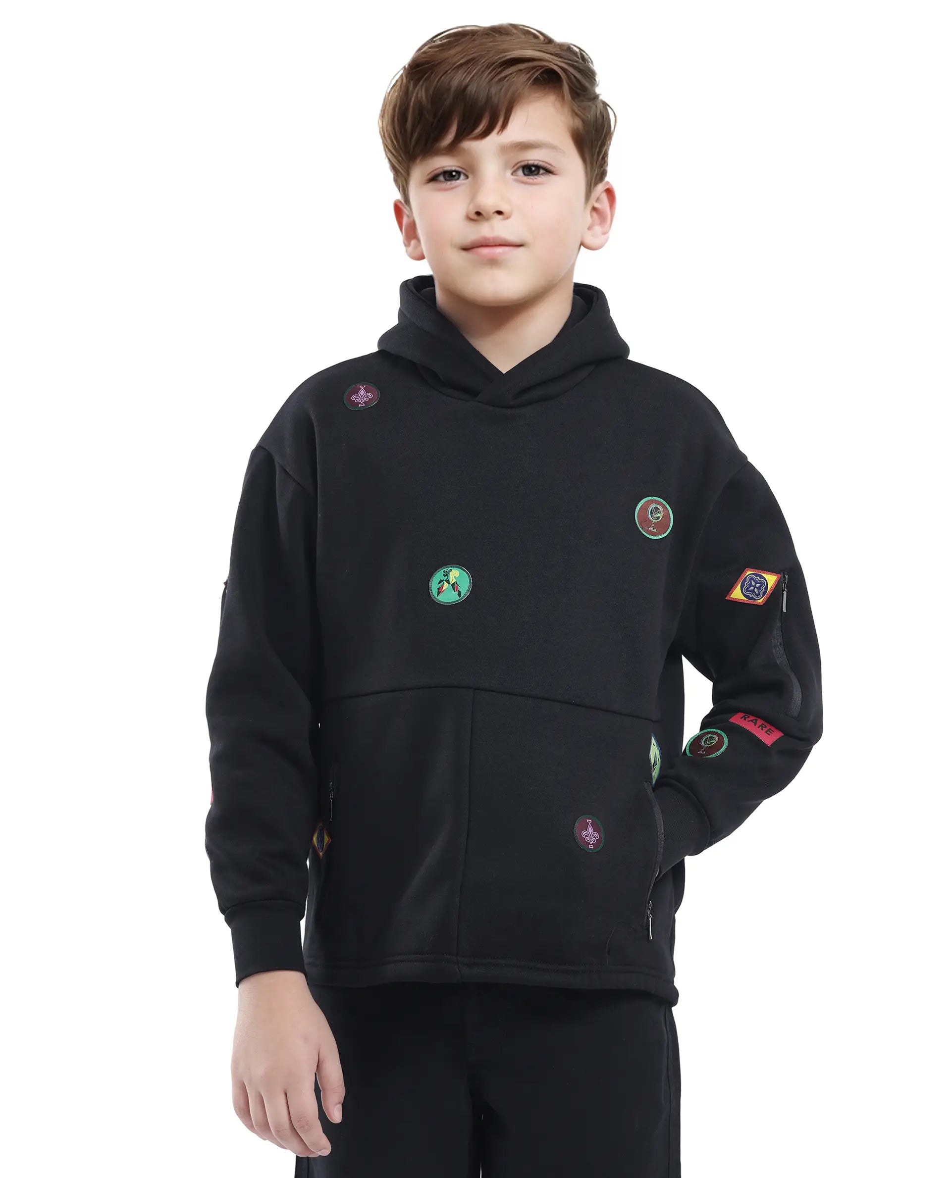 Rare Ones Kids Kar Black Cotton Poly Full Sleeve Applique Sweatshirt