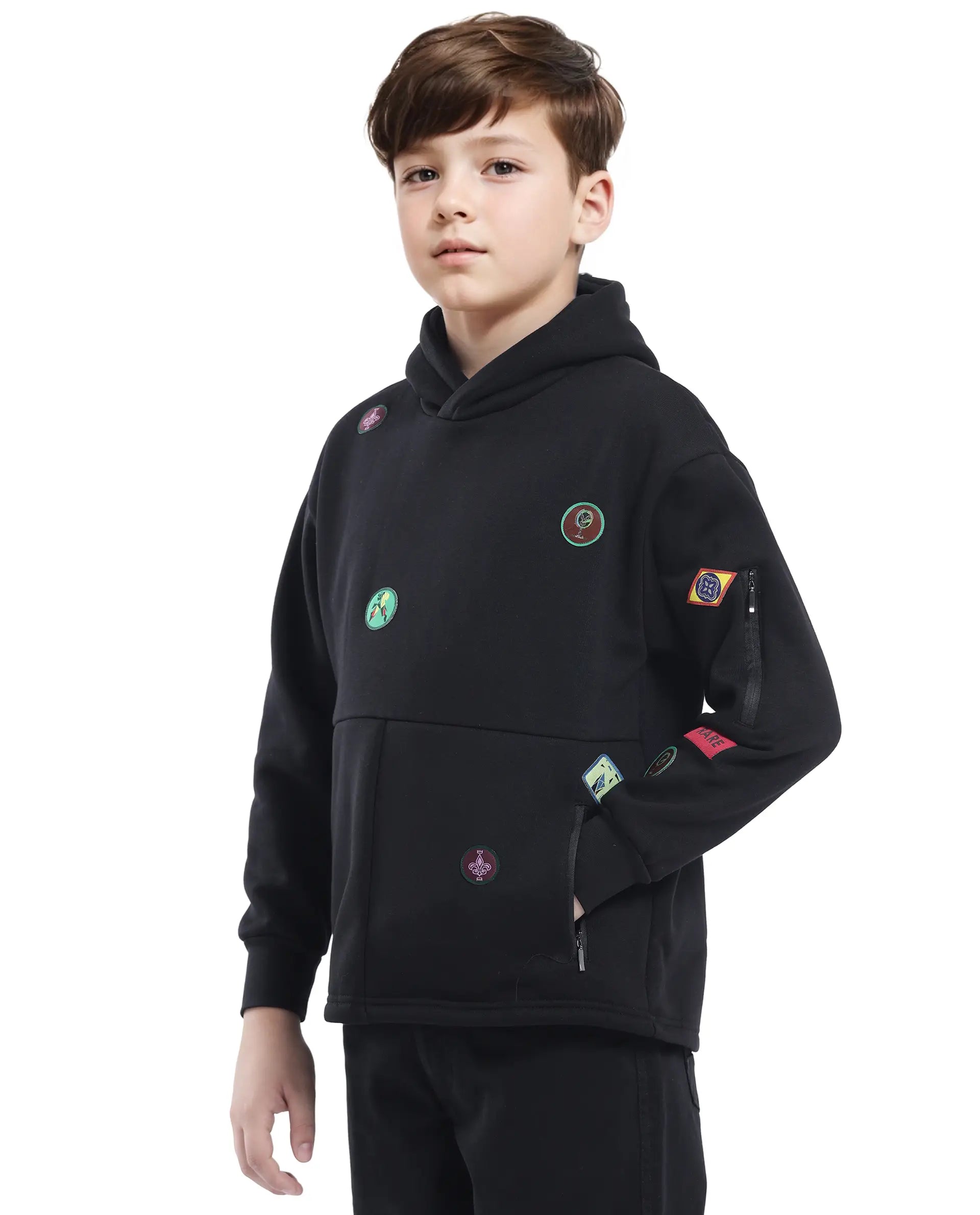 Rare Ones Kids Kar Black Cotton Poly Full Sleeve Applique Sweatshirt