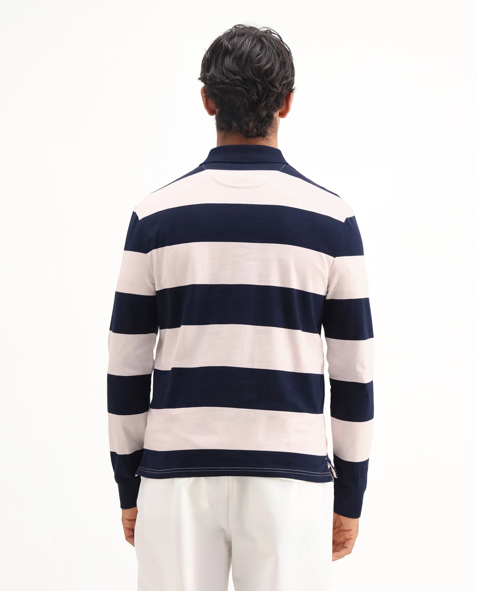 Rare Rabbit Men's Karen Light Pink Cotton Striped Print Regular Fit Full Sleeve Polo