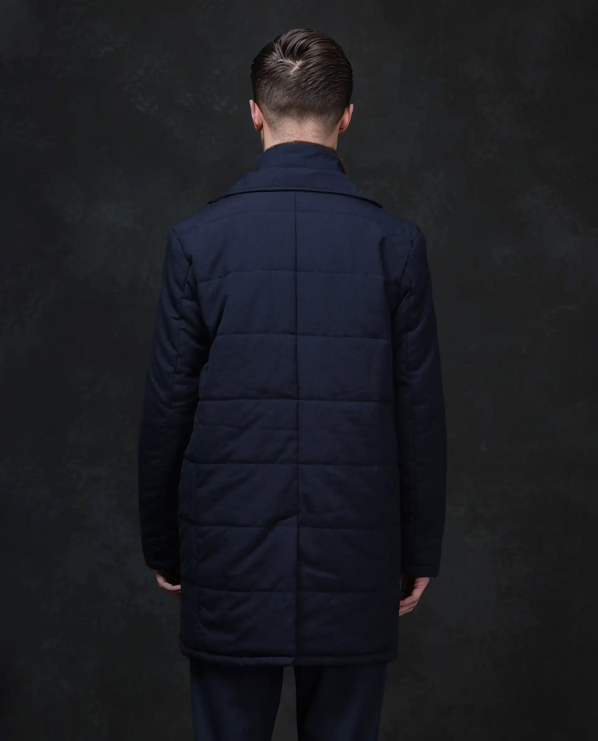 Rare Rabbit Men's Karlo Navy Polyester Plain Regular Fit Full Sleeve High Neck Jacket