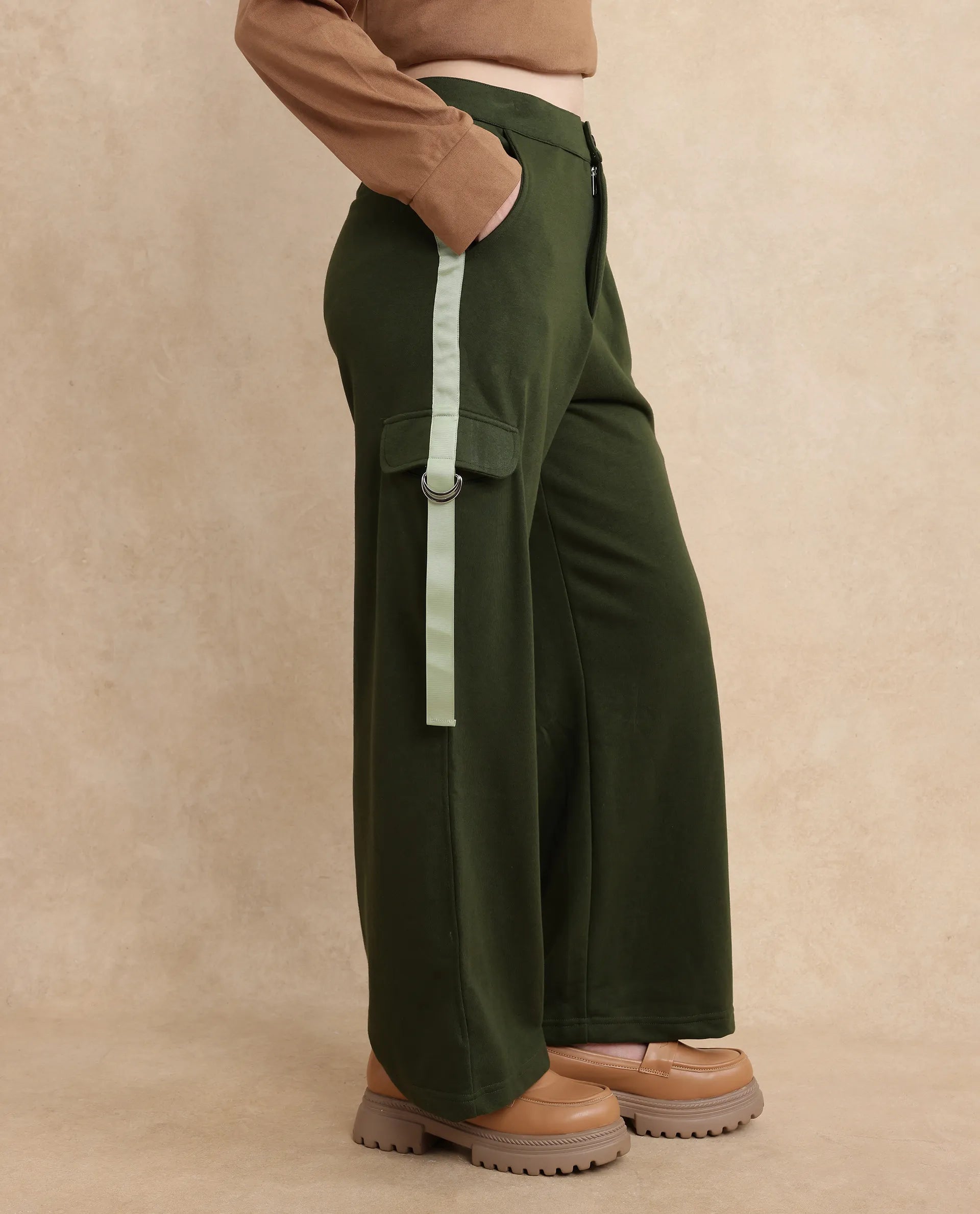 Rareism Women Kar Olive Plain Track Pant