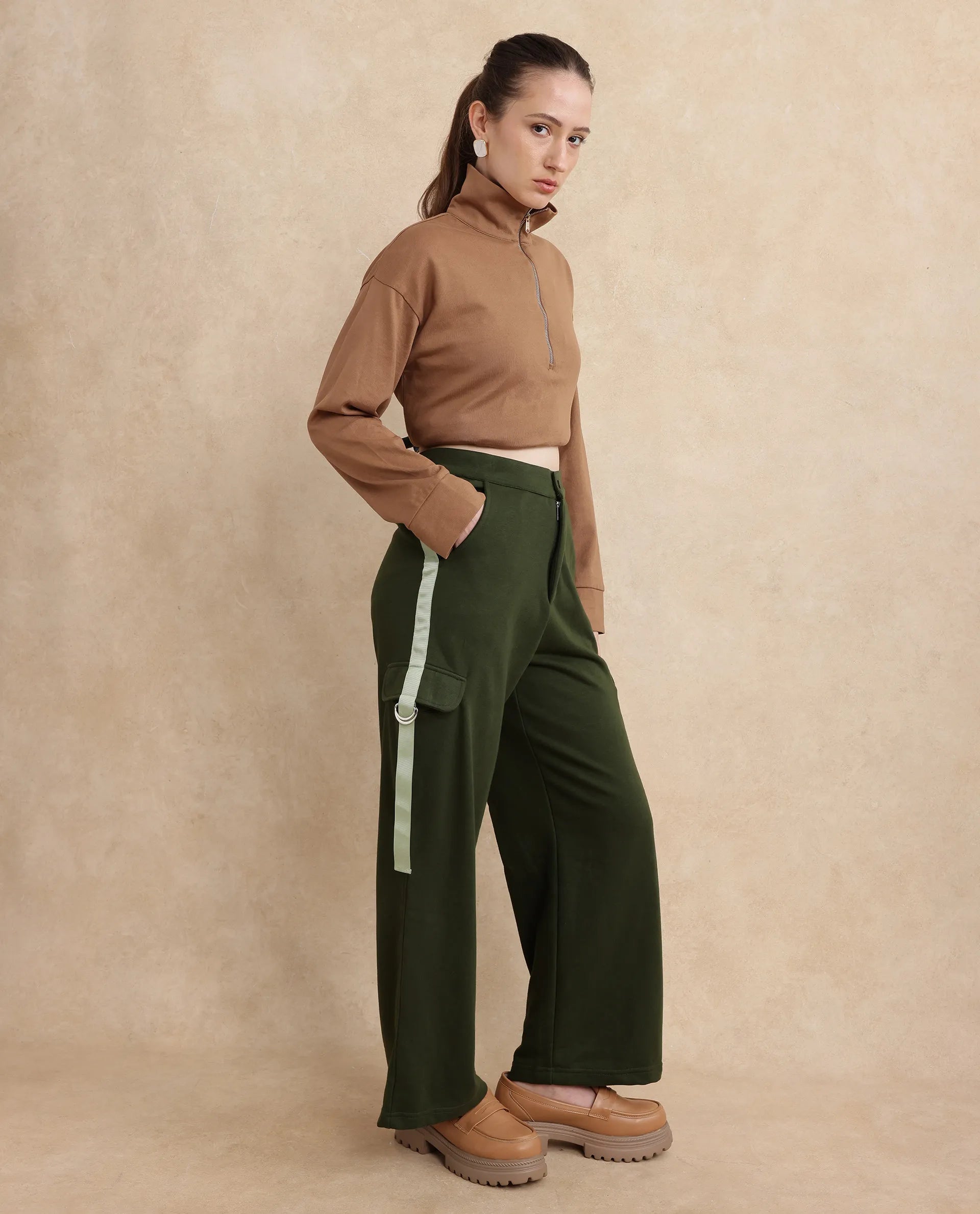 Rareism Women Kar Olive Plain Track Pant