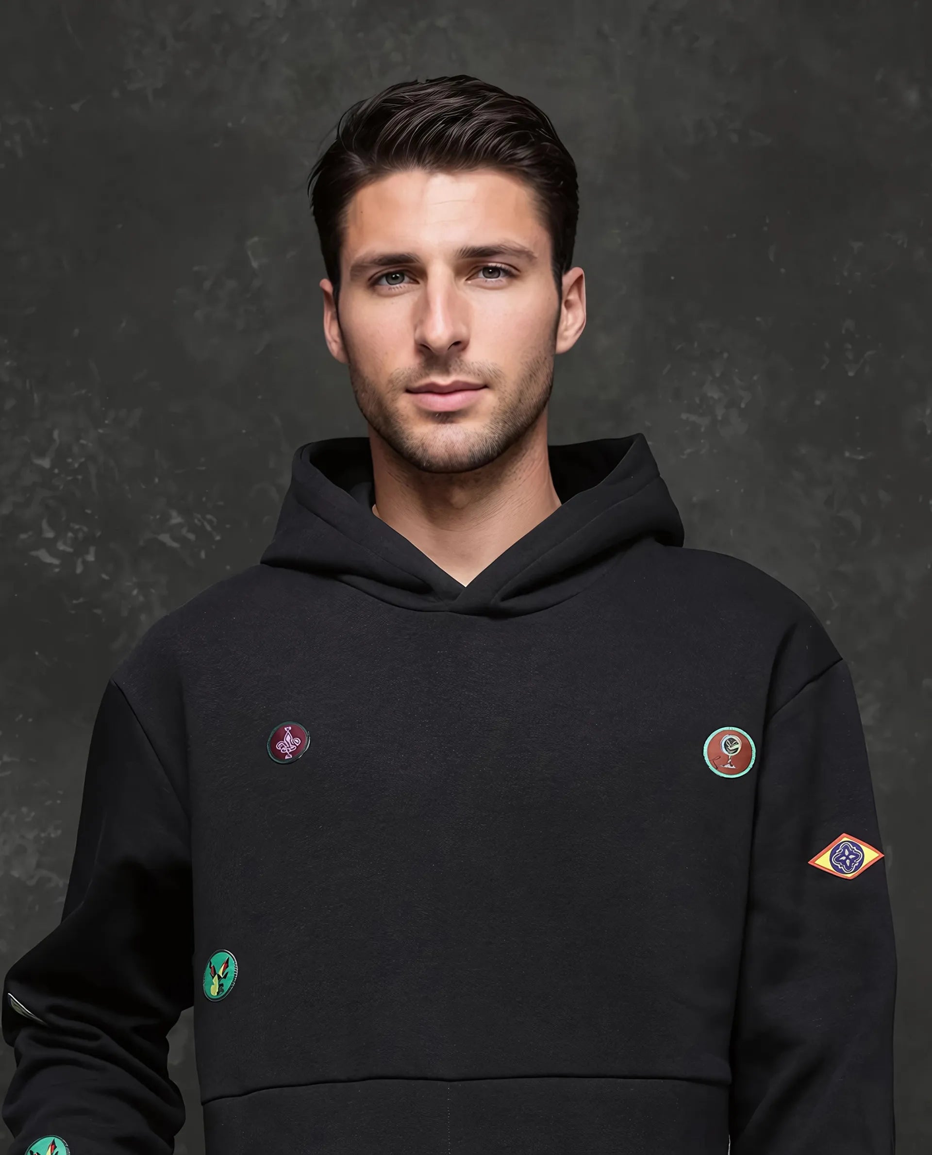 Rare Rabbit Men Karon Black Cotton Poly Fabric Full Sleeve Hooded Label Detail Sweatshirt