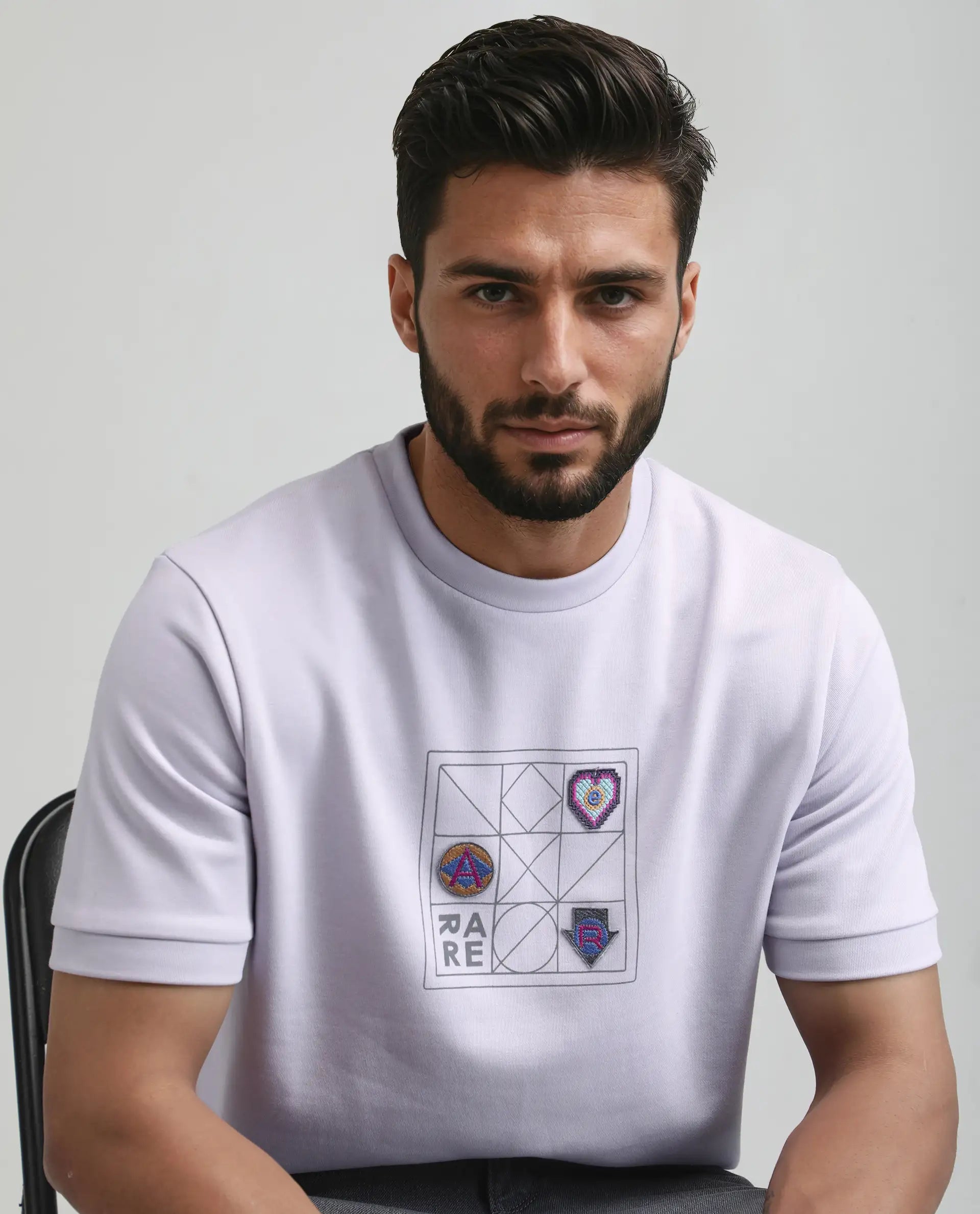 Rare Rabbit Men's Kart Light Purple Cotton Blend Graphic Print Relaxed Fit Half Sleeve Crew Neck T-Shirt