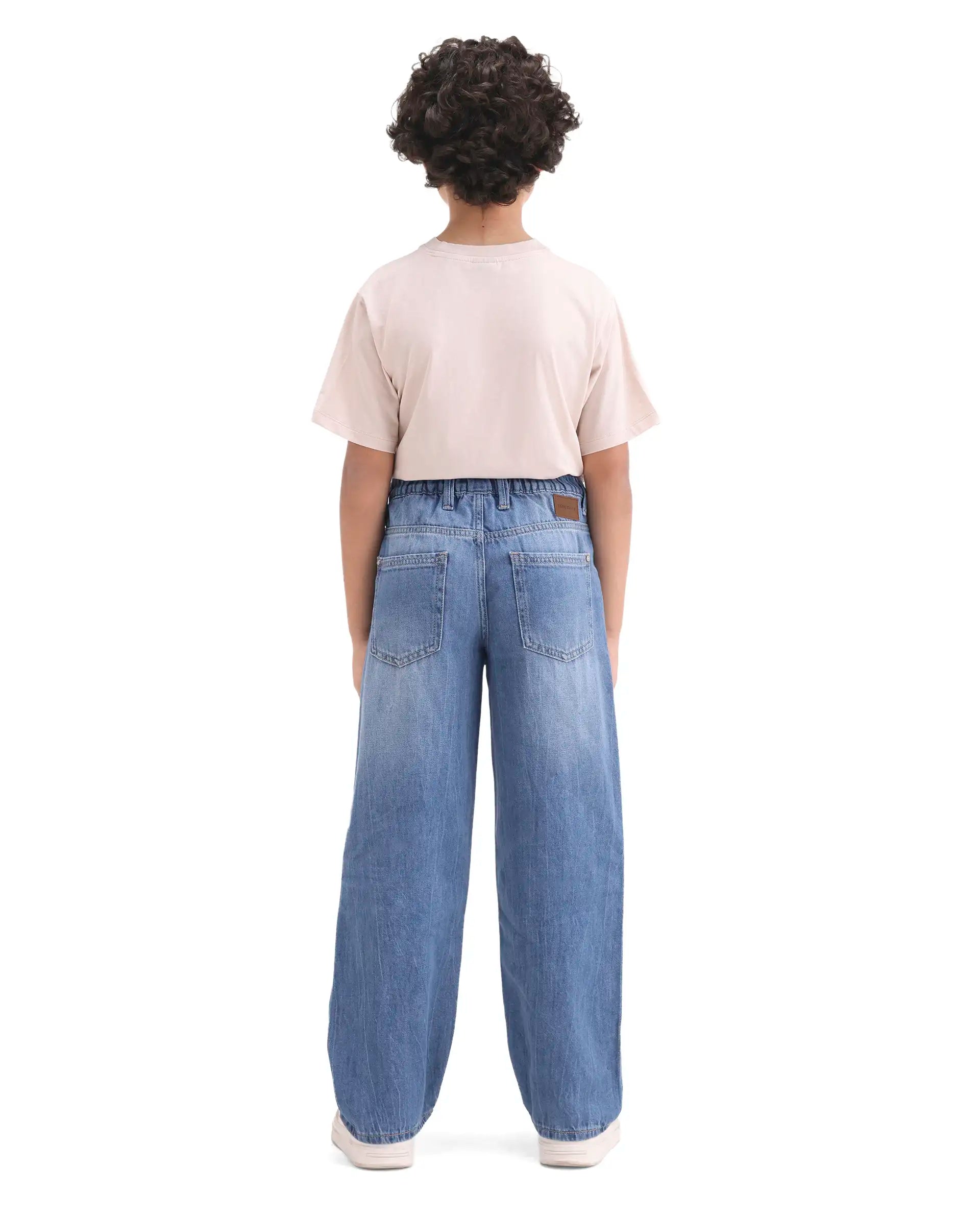 Rare Ones Kids Kasen-1 Blue Cotton Blend Shank Button Closure Slouchy Fit Jeans