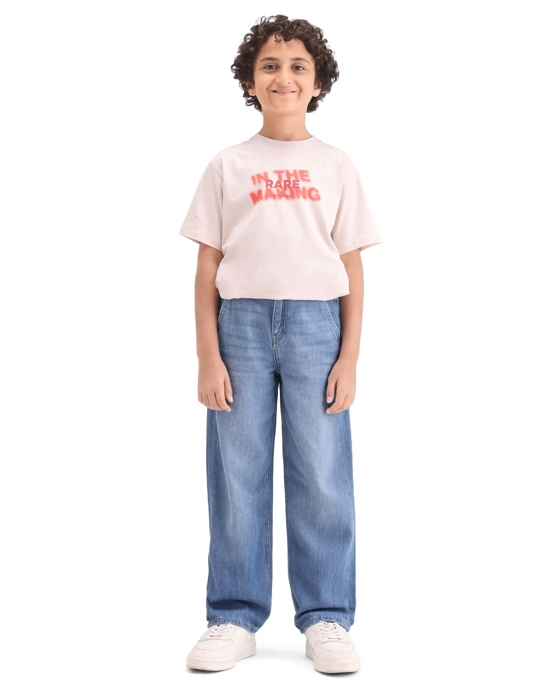 Rare Ones Kids Kasen-1 Blue Cotton Blend Shank Button Closure Slouchy Fit Jeans