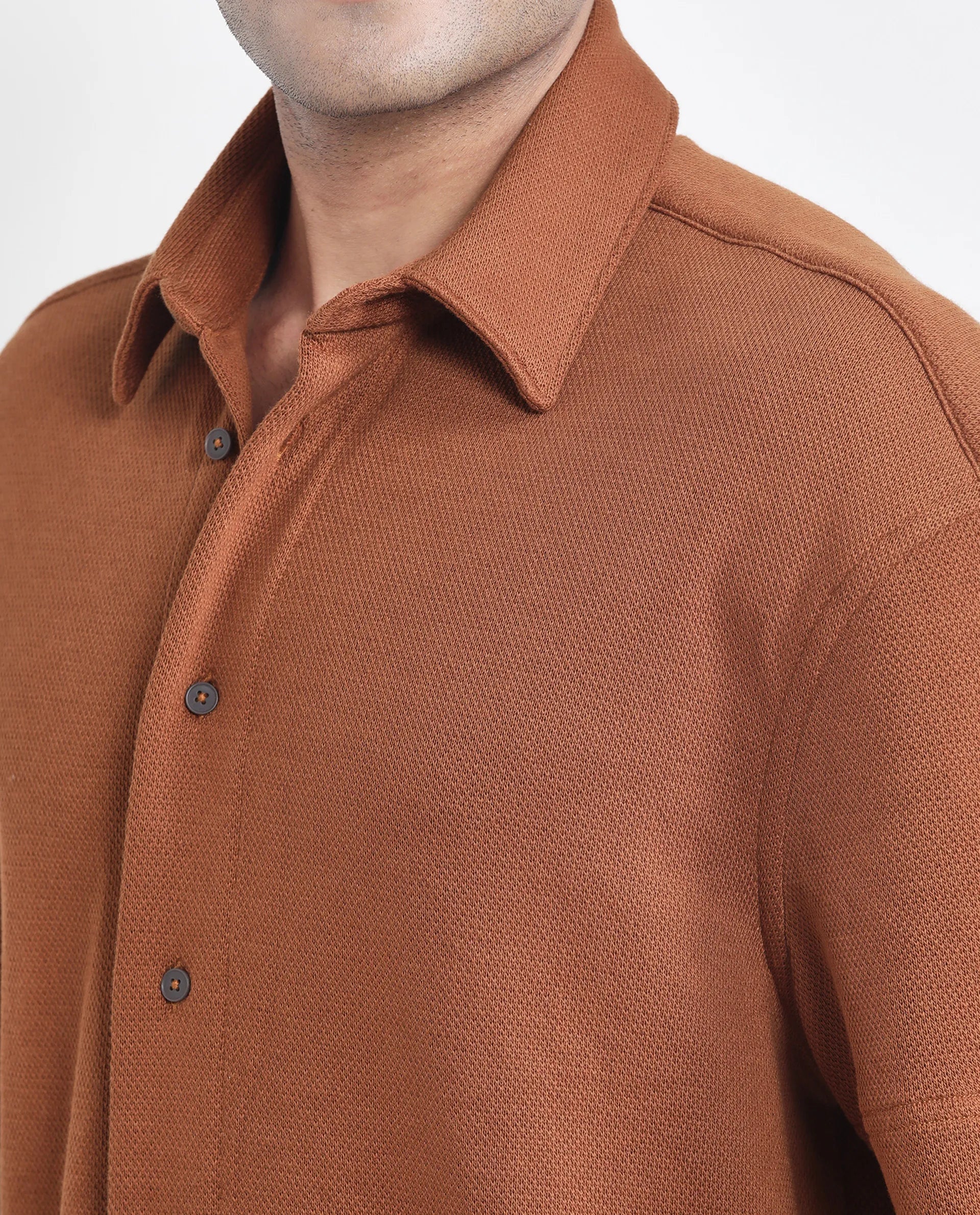 Rare Rabbit Men Kash Rust Viscose Fabric Half Sleeve Collared Neck Button Closure Oversized Fit Plain Shirt