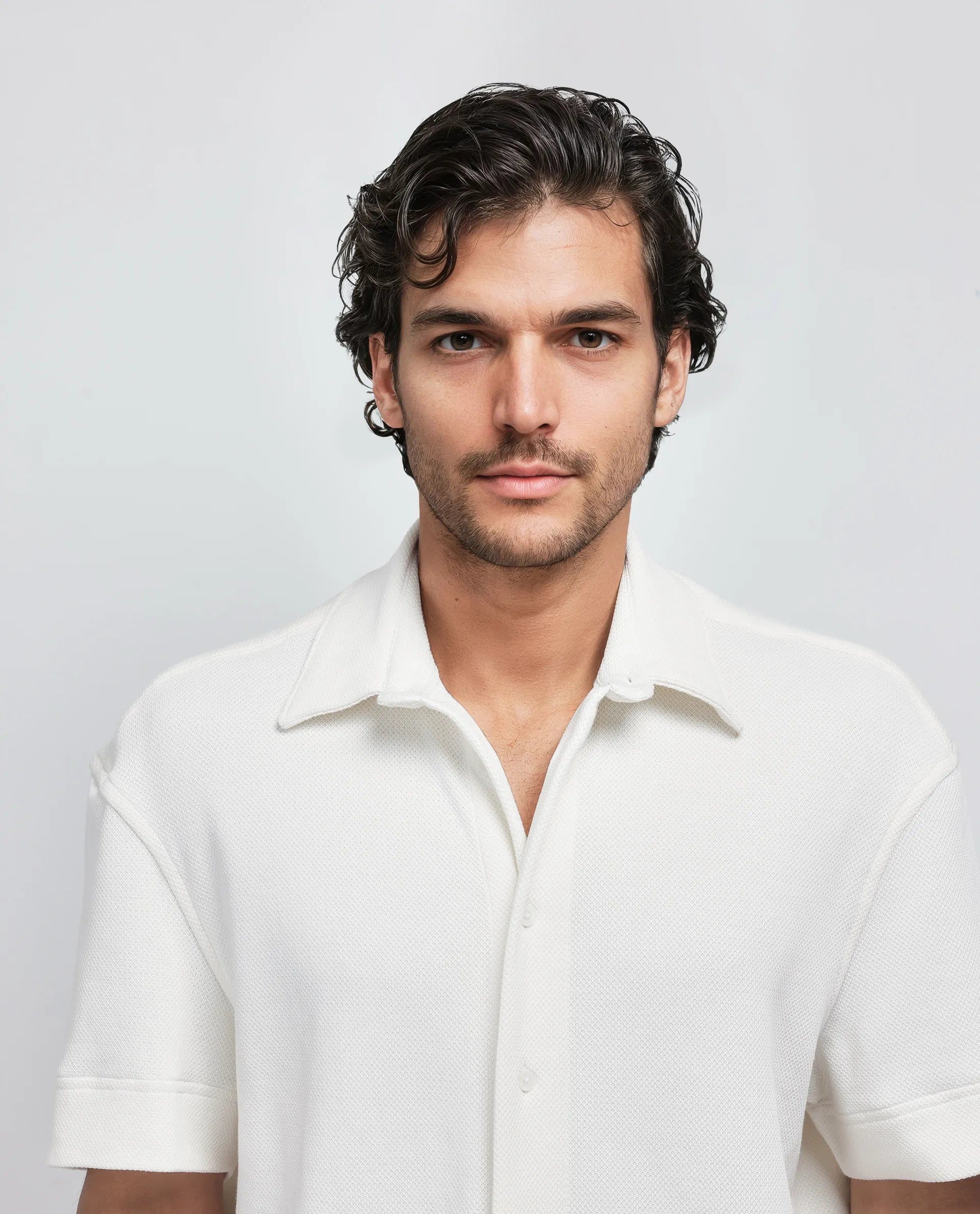 Rare Rabbit Men Kash White Viscose Fabric Half Sleeve Collared Neck Button Closure Oversized Fit Plain Shirt