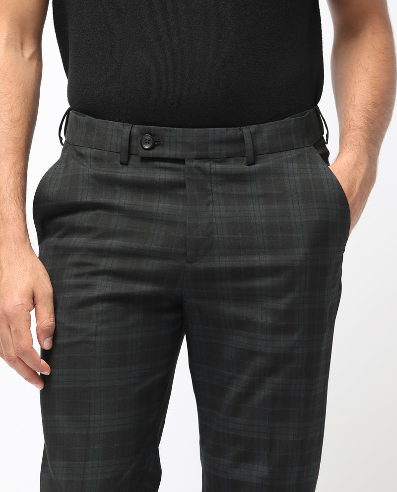 Rare Rabbit Men's Kaspro Black Polyester Viscose Fabric Notch Lapel Button Closure Single Breasted Dupplin Checks Suits