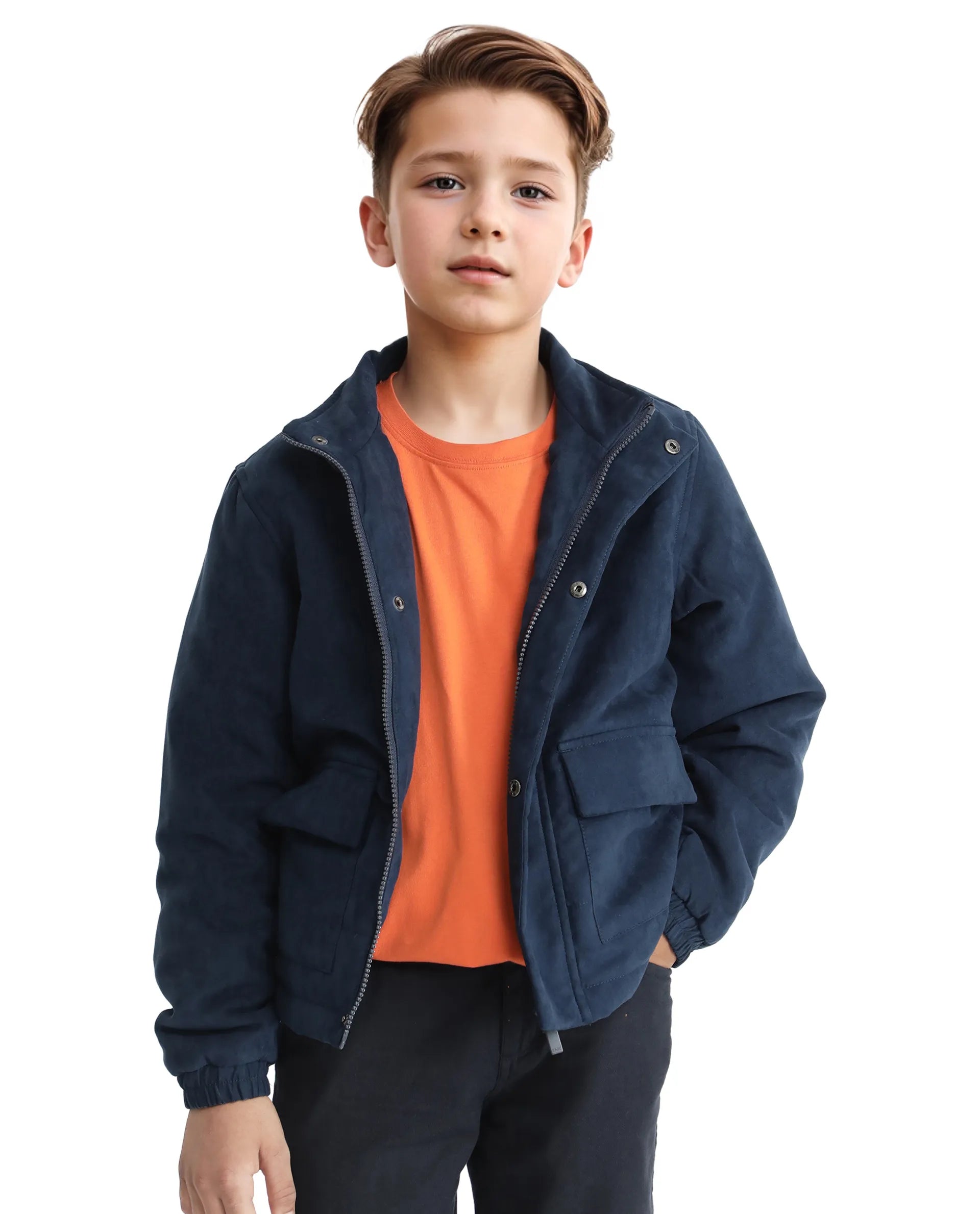 Rare Ones Kids Katpil Dark Blue Polyester Full Sleeve Solid Jacket