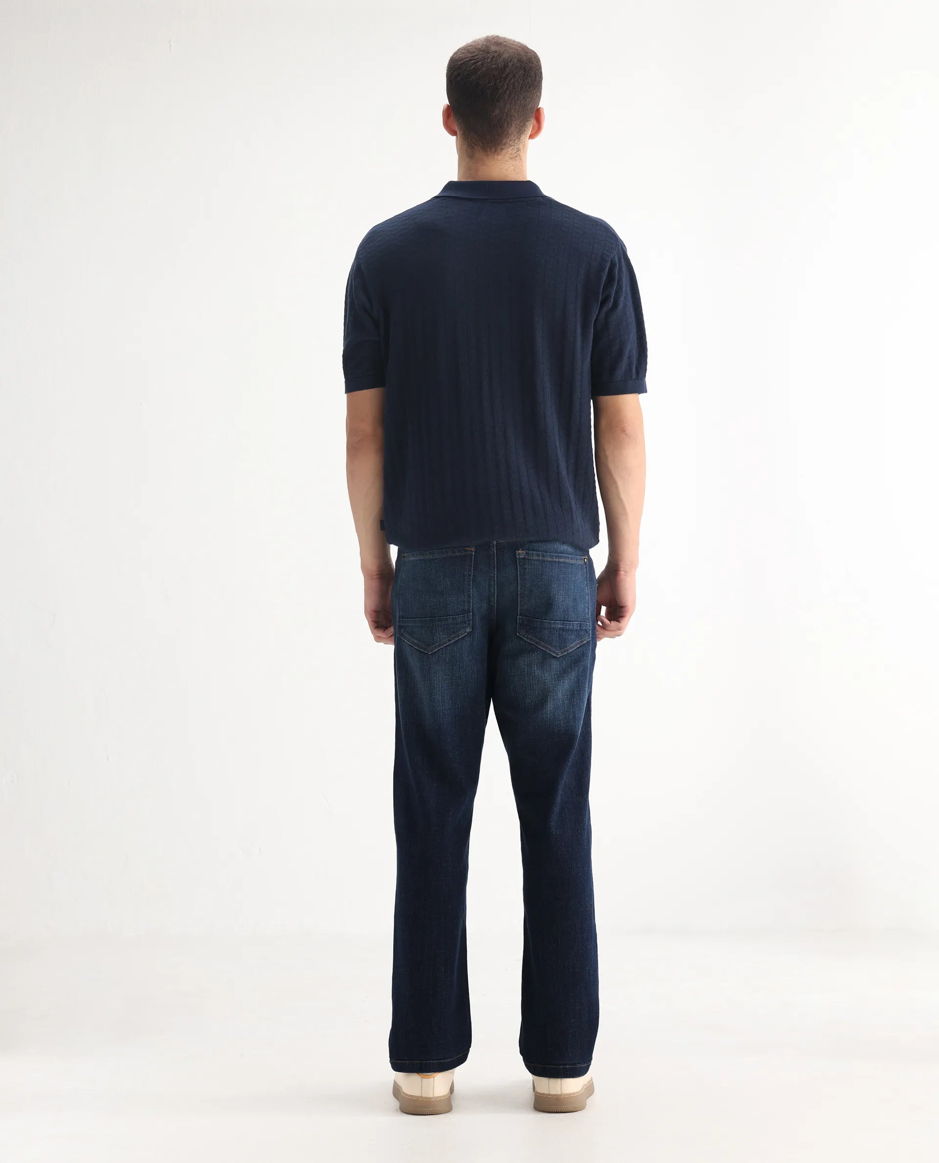 Rare Rabbit Men's Kazi Dark Blue Cotton Plain Morris Regular Fit Jeans