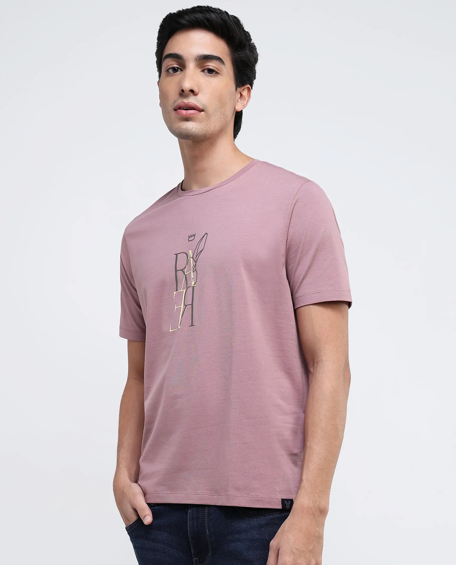 Rare Rabbit Men Keat Pink Short Sleeves Crew Neck Regular Fit Hd Graphic Print T-Shirt