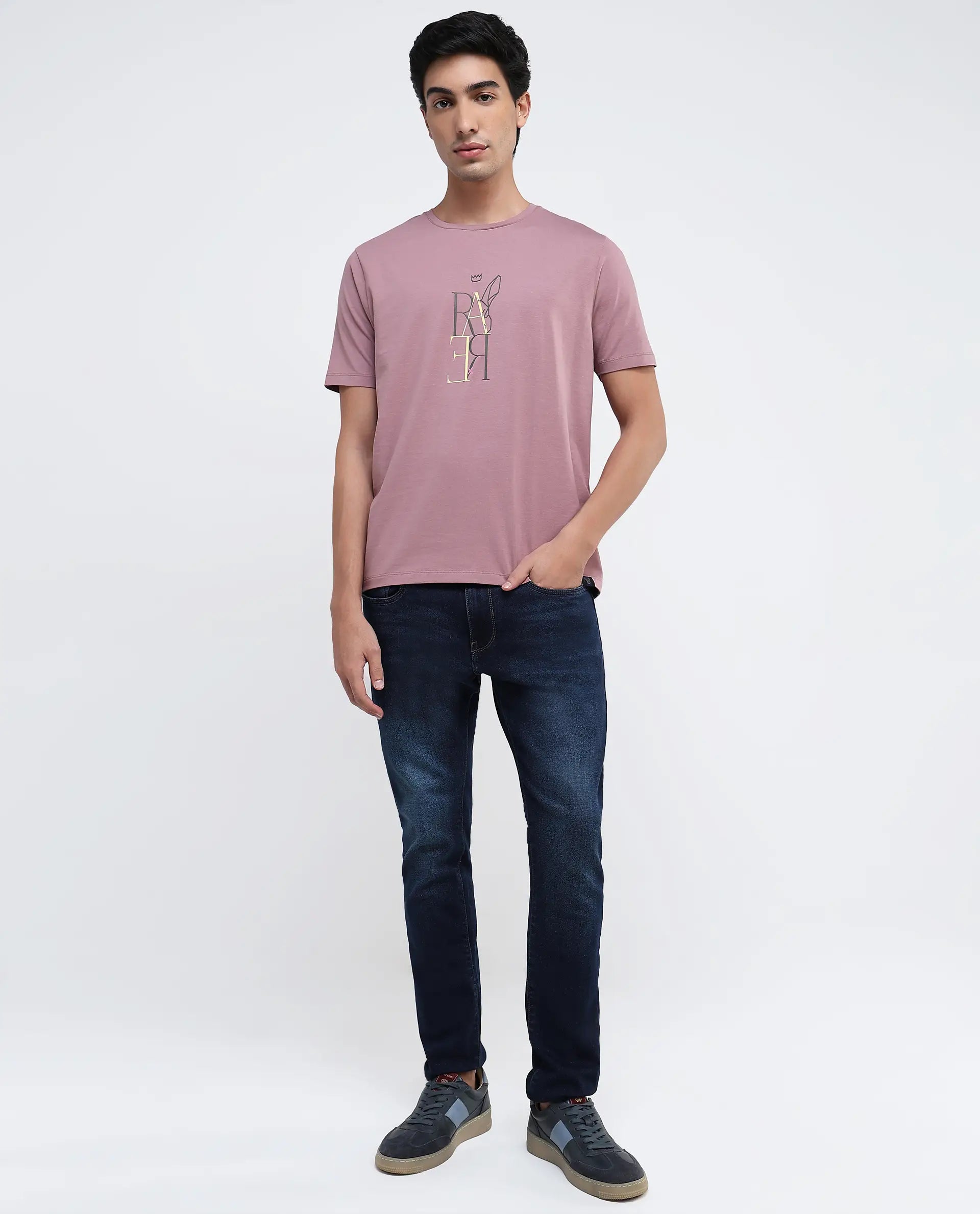 Rare Rabbit Men Keat Pink Short Sleeves Crew Neck Regular Fit Hd Graphic Print T-Shirt