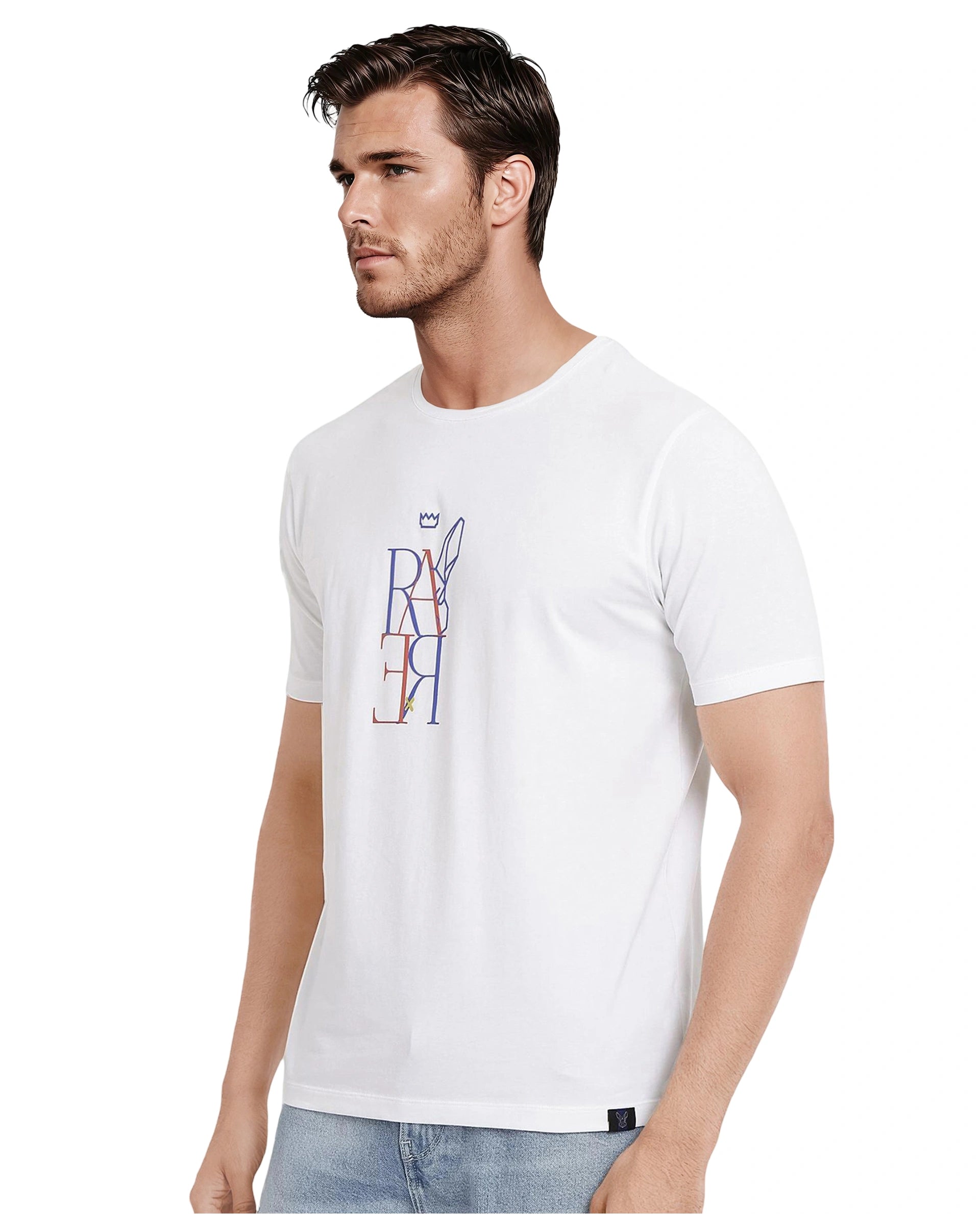 Rare Rabbit Men Keat White Short Sleeves Crew Neck Regular Fit Hd Graphic Print T-Shirt