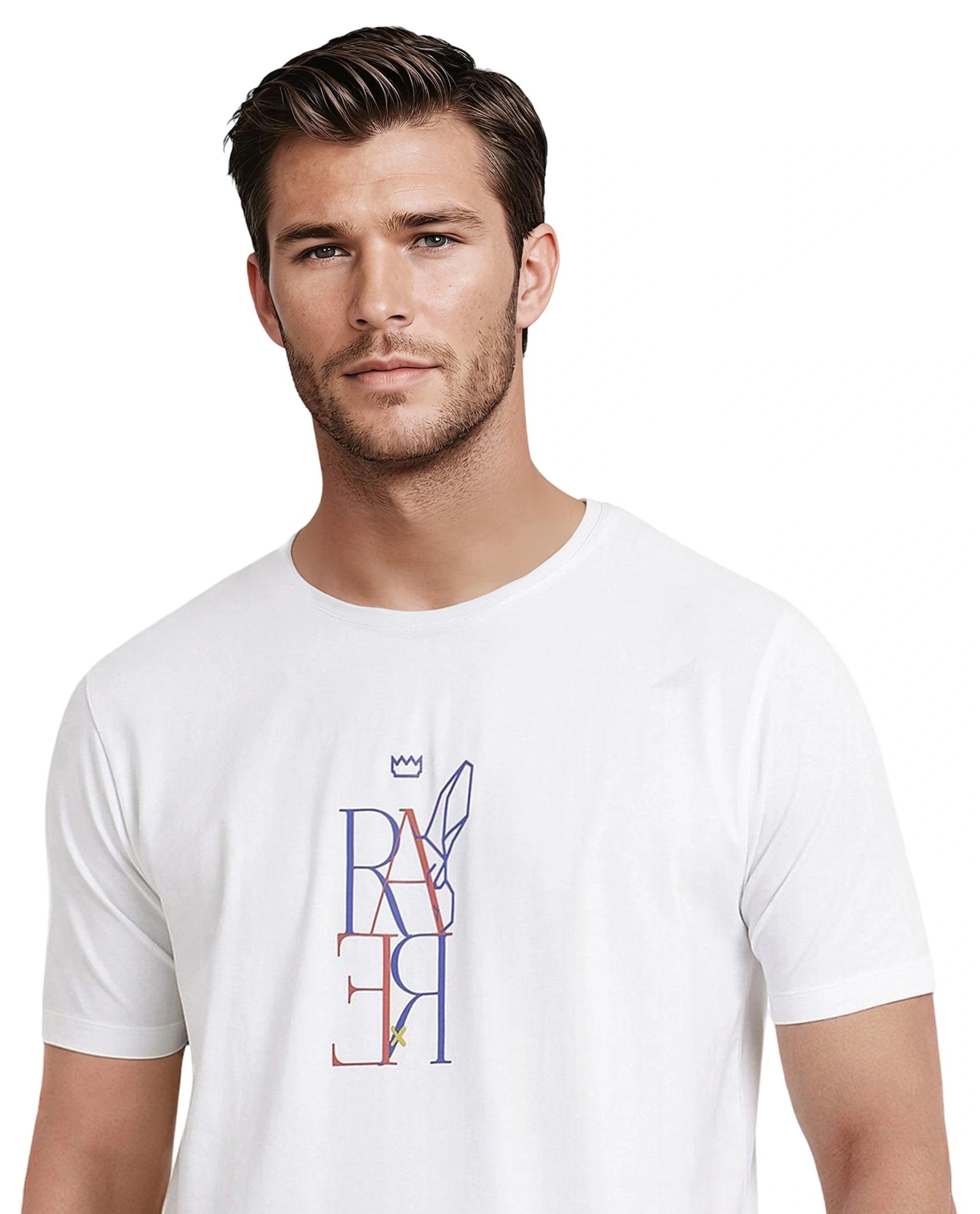 Rare Rabbit Men Keat White Short Sleeves Crew Neck Regular Fit Hd Graphic Print T-Shirt