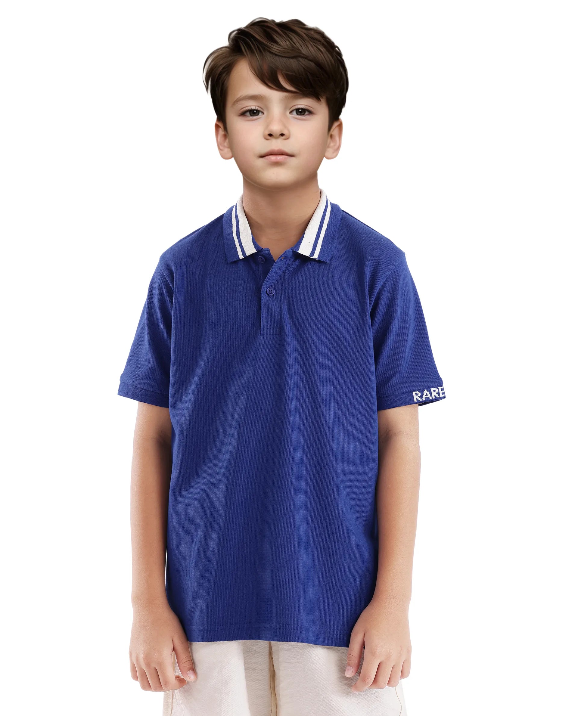Rare Ones Kids Keef Dark Blue Cotton Short Sleeve Jacquard Polo