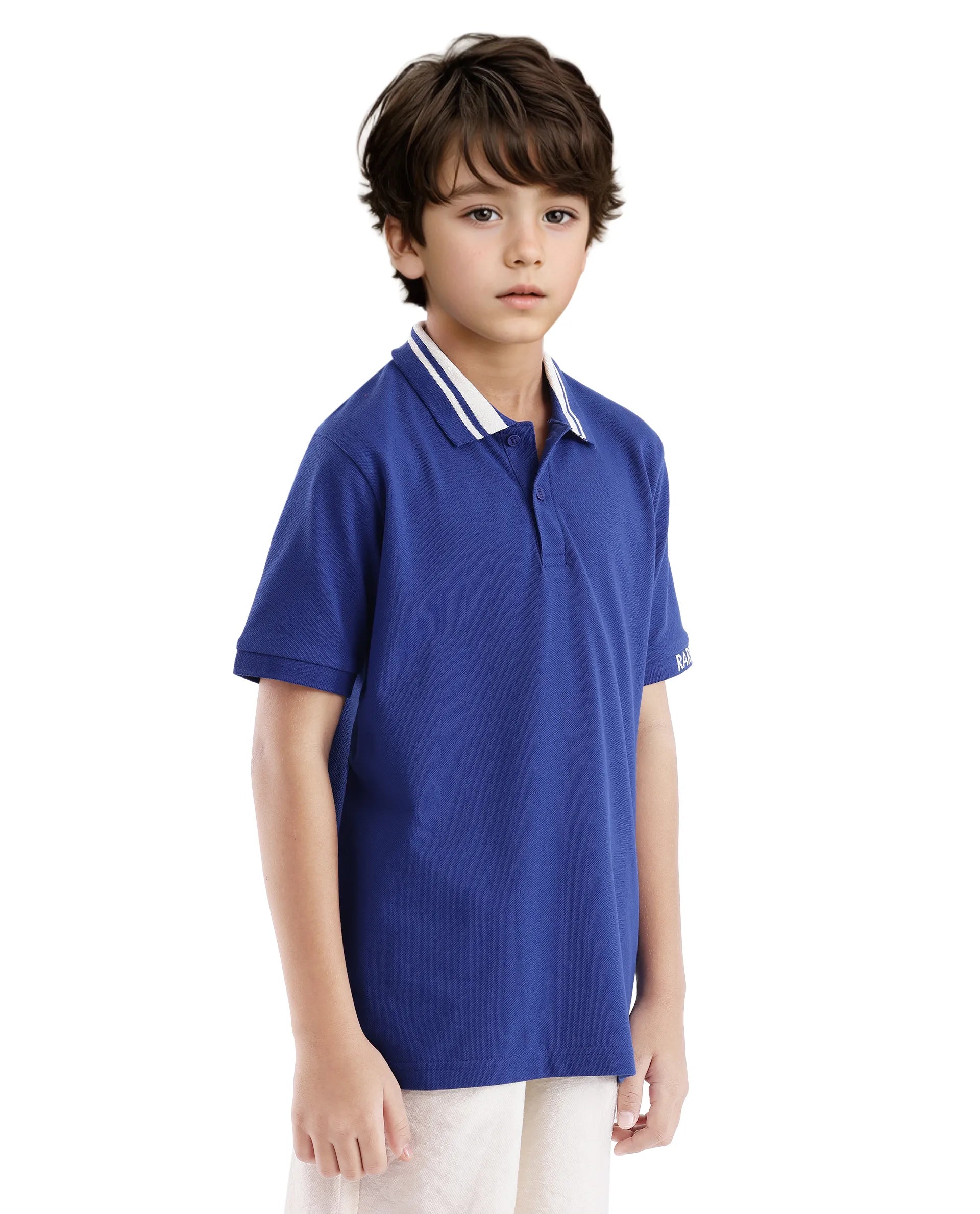 Rare Ones Kids Keef Dark Blue Cotton Short Sleeve Jacquard Polo