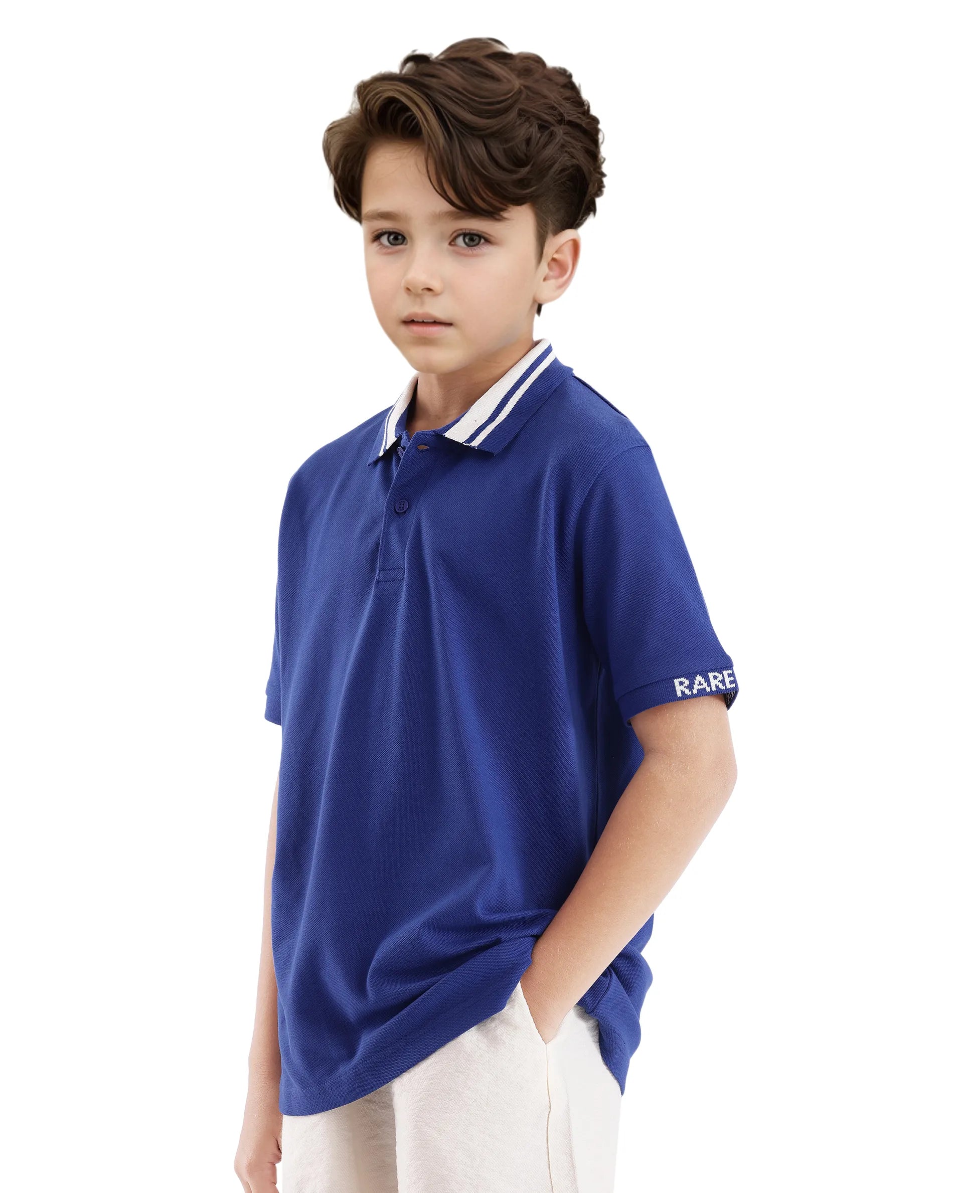 Rare Ones Kids Keef Dark Blue Cotton Short Sleeve Jacquard Polo
