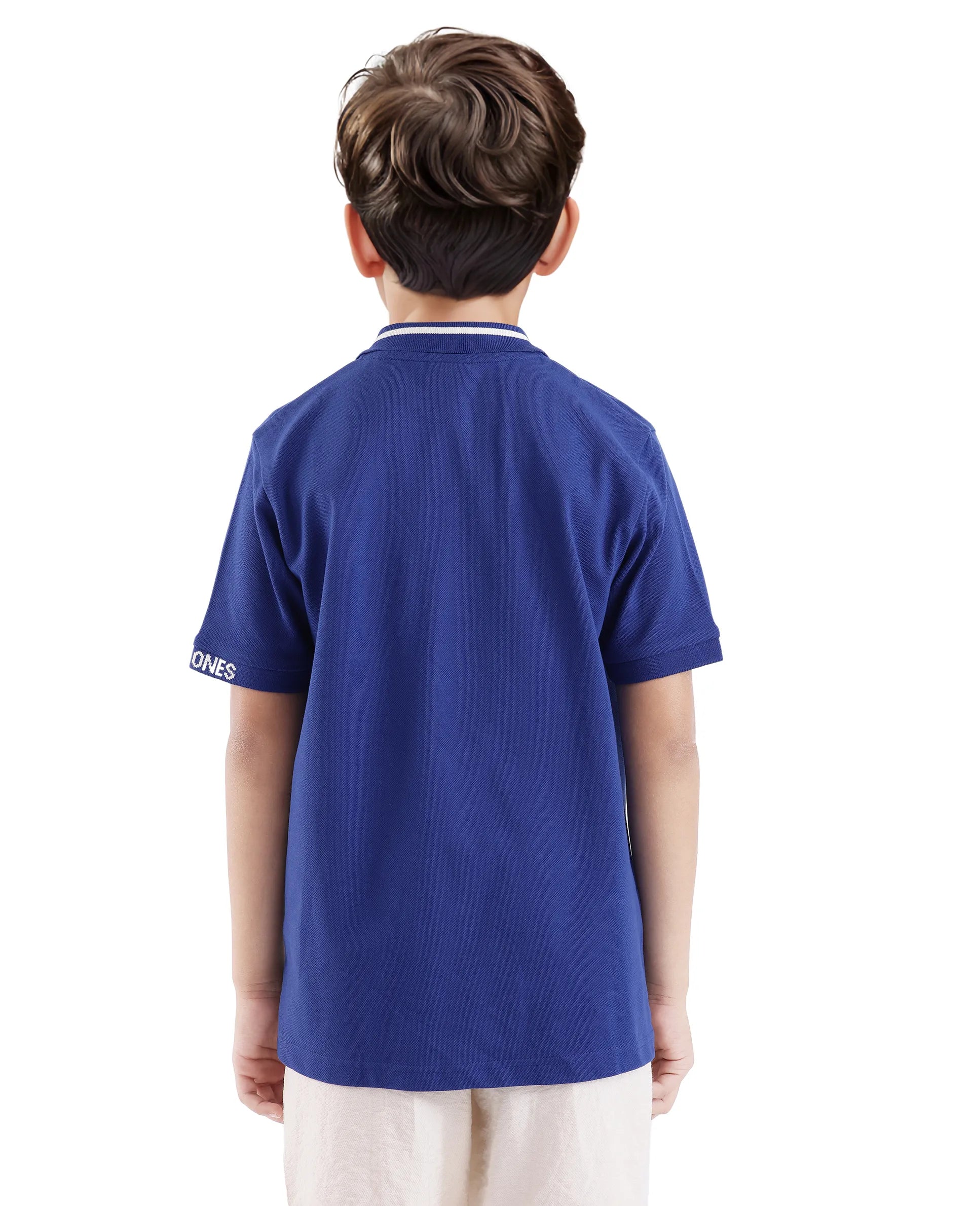 Rare Ones Kids Keef Dark Blue Cotton Short Sleeve Jacquard Polo