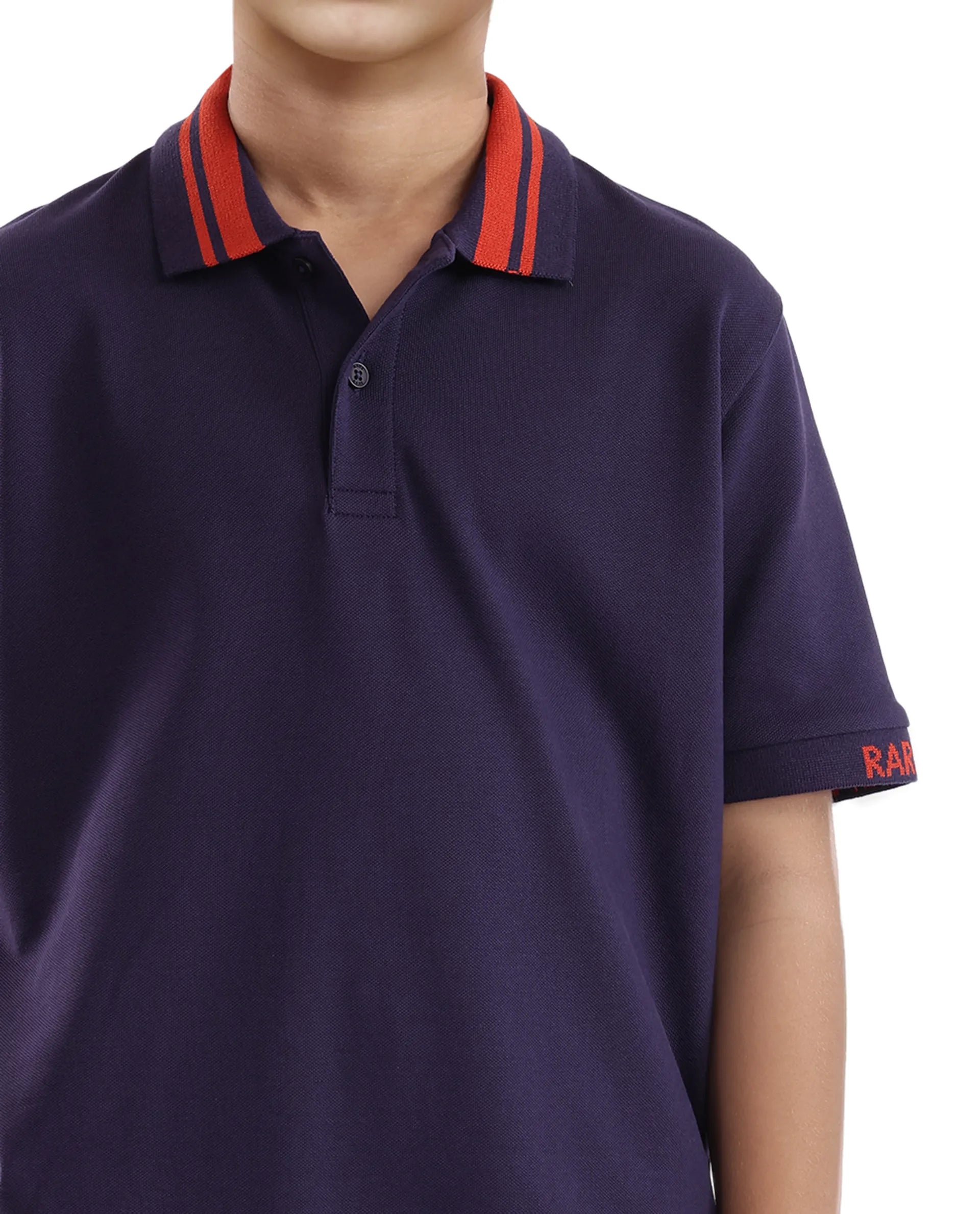 Rare Ones Kids Keef Dark Purple Cotton Fabric Short Sleeve Contrasting Collar Solid Polo