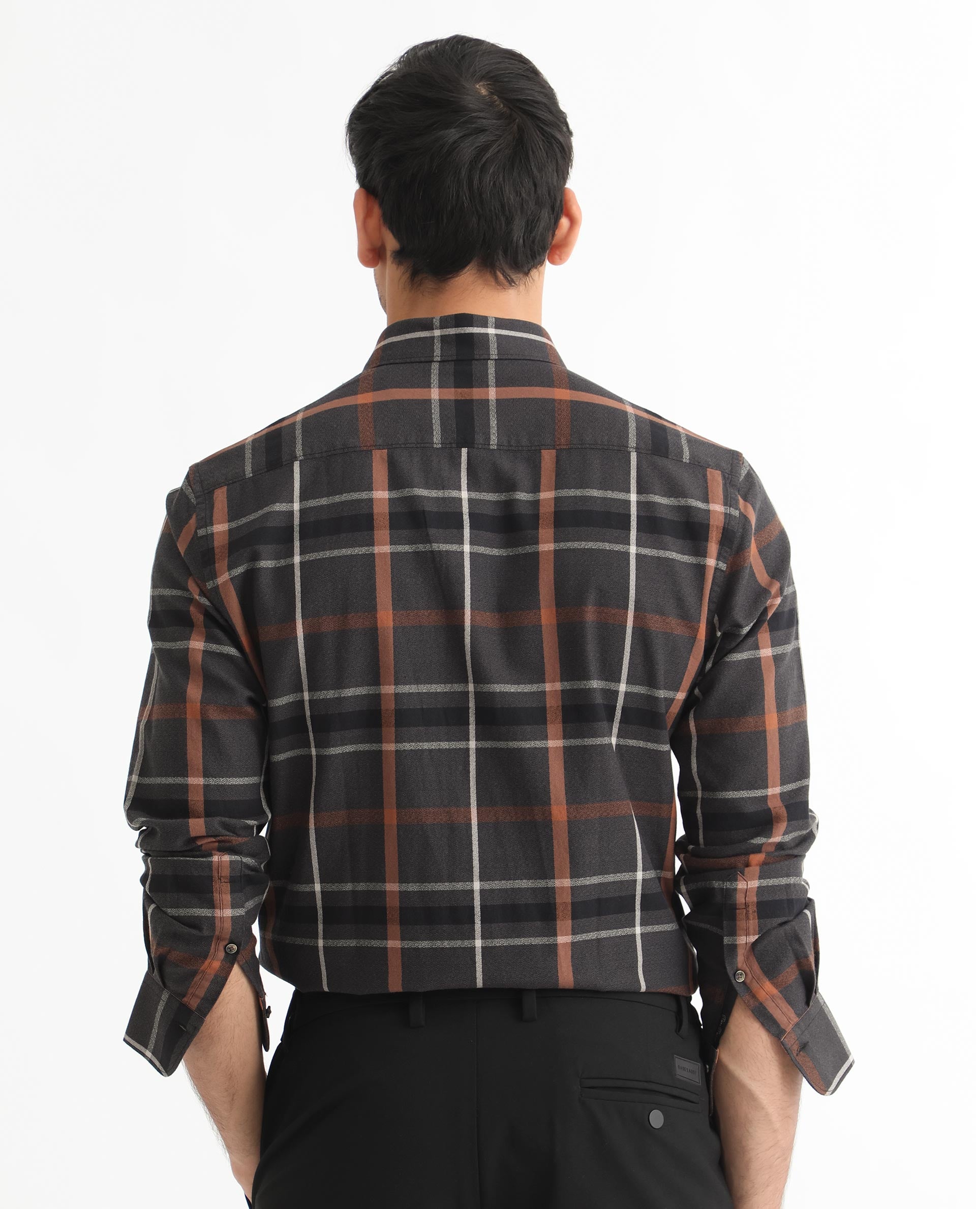 Rare Rabbit Men's Keller Black Cotton Fabric Full Sleeves Checks Shirt