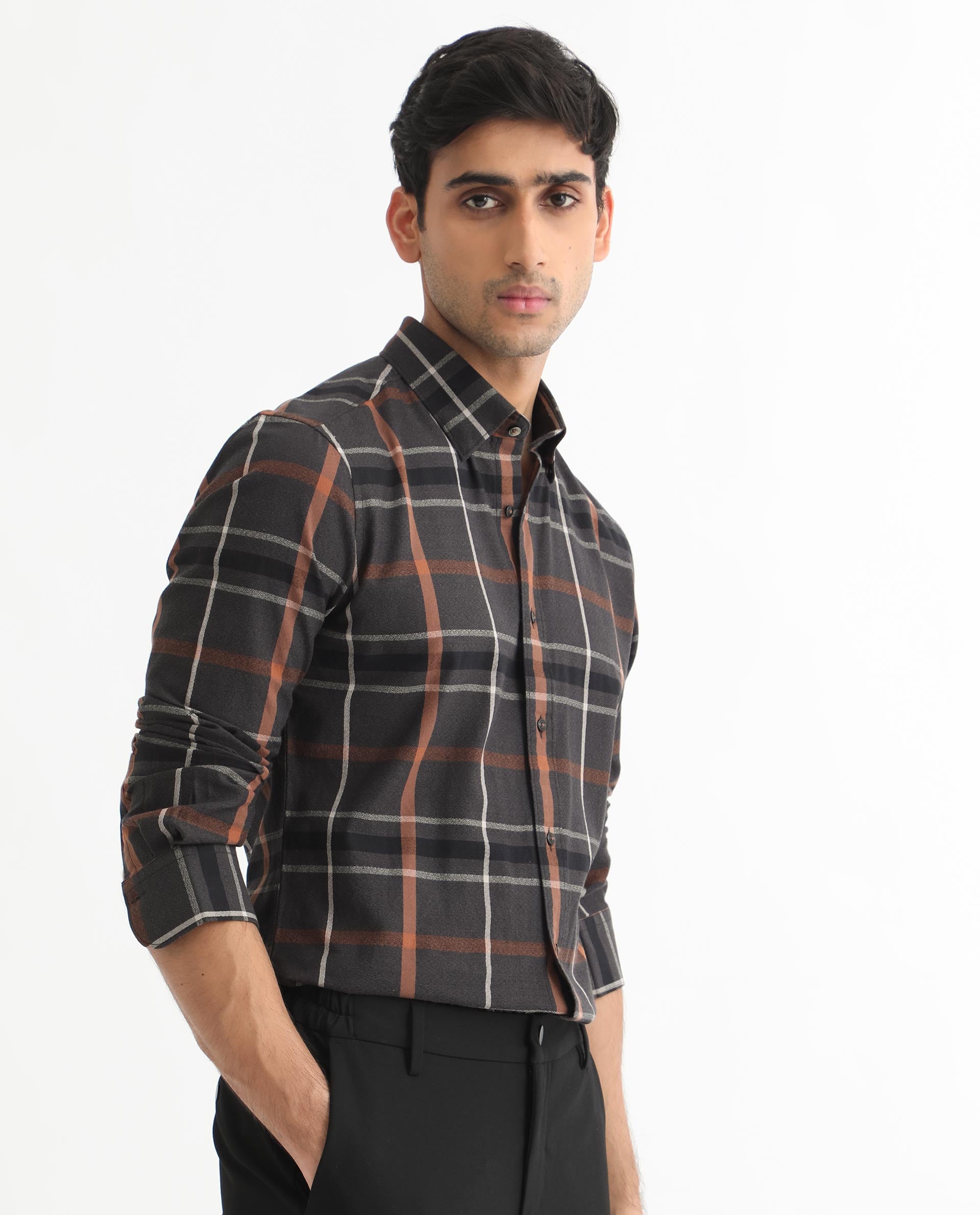 Rare Rabbit Men's Keller Black Cotton Fabric Full Sleeves Checks Shirt