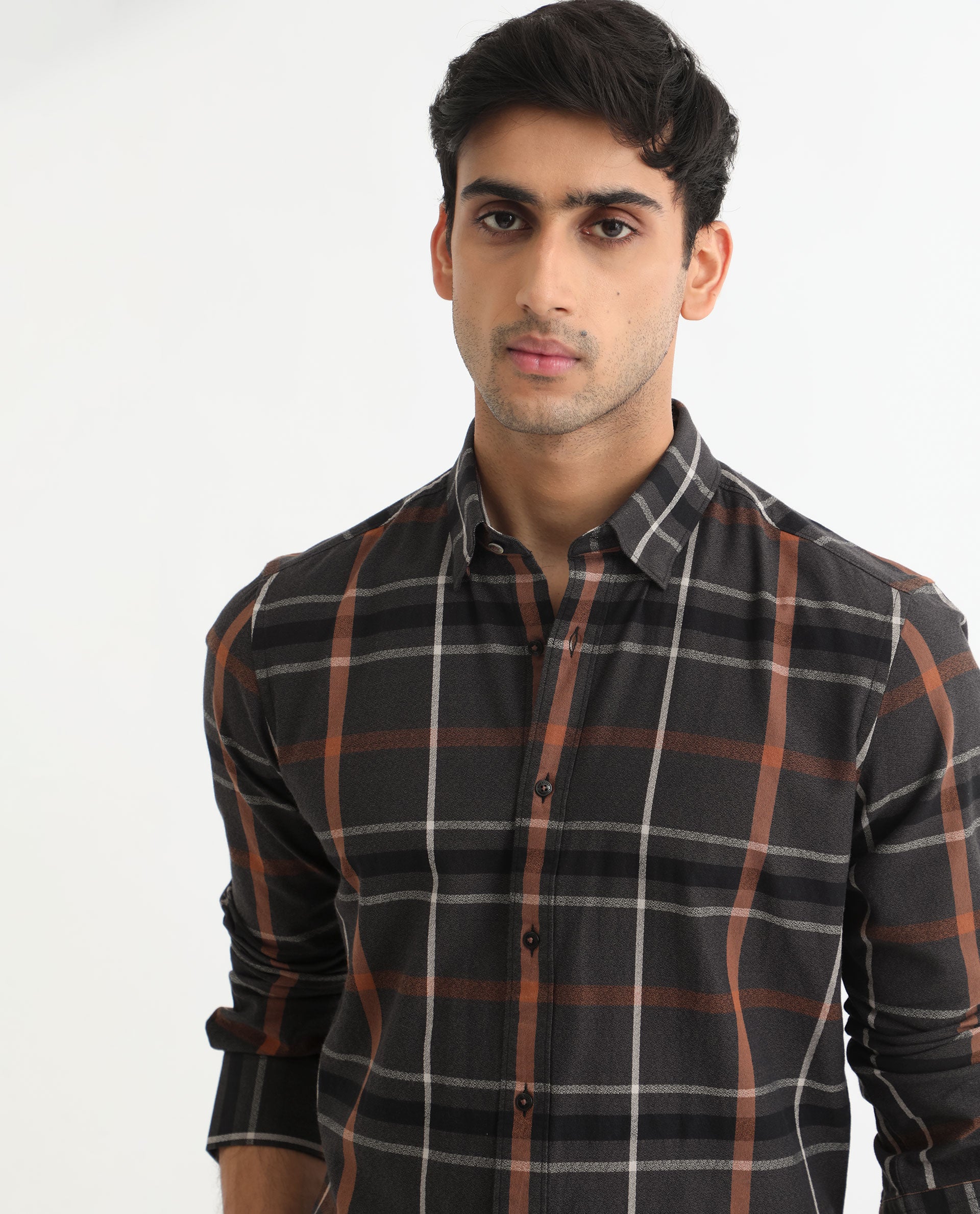 Rare Rabbit Men's Keller Black Cotton Fabric Full Sleeves Checks Shirt