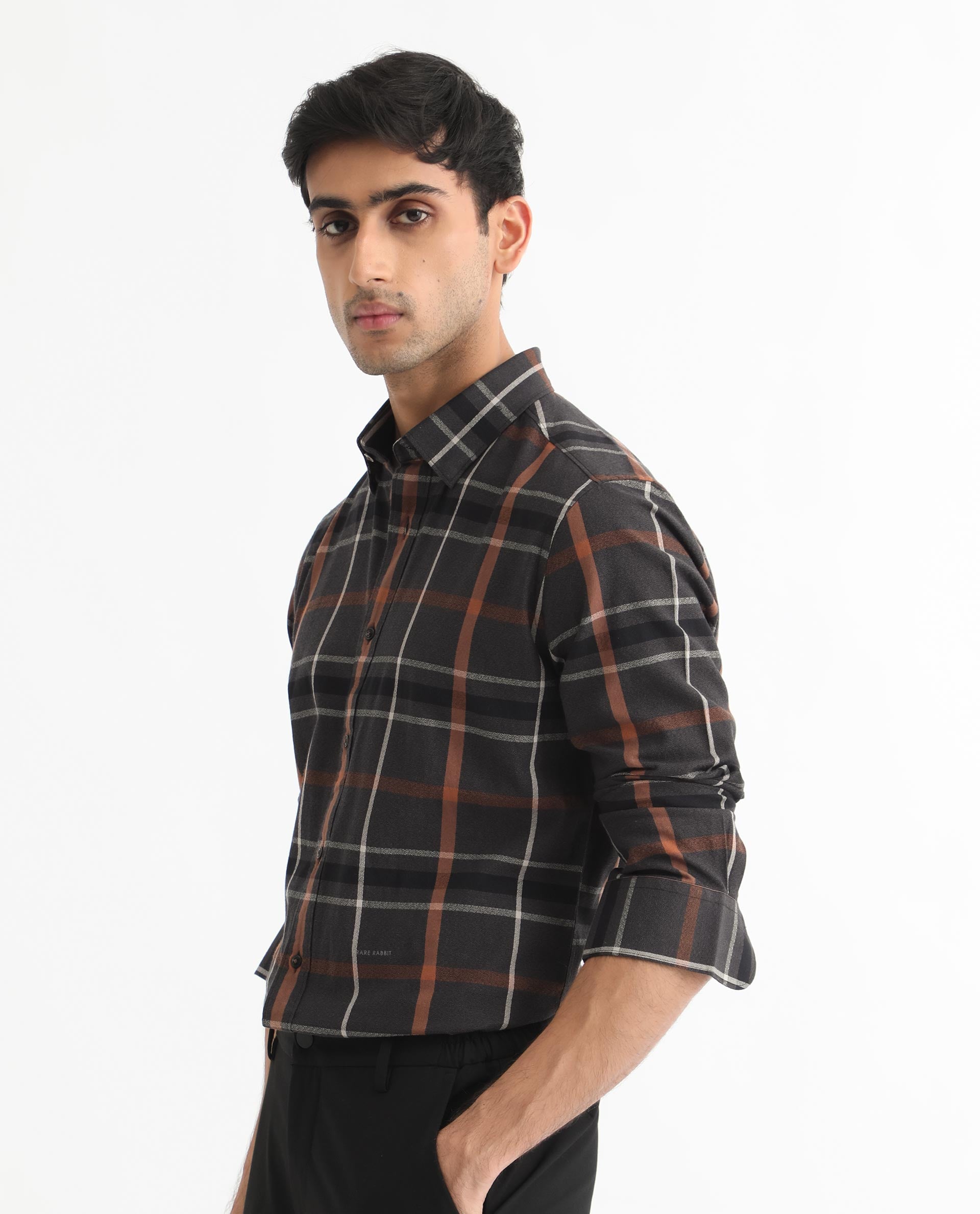 Rare Rabbit Men's Keller Black Cotton Fabric Full Sleeves Checks Shirt