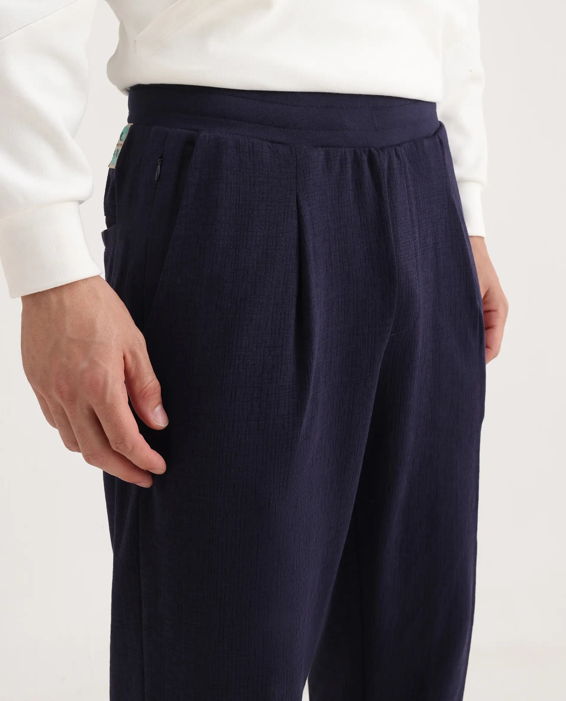 Rare Rabbit Men's Kelo Dark Purple Cotton Blend Plain Regular Fit Trouser