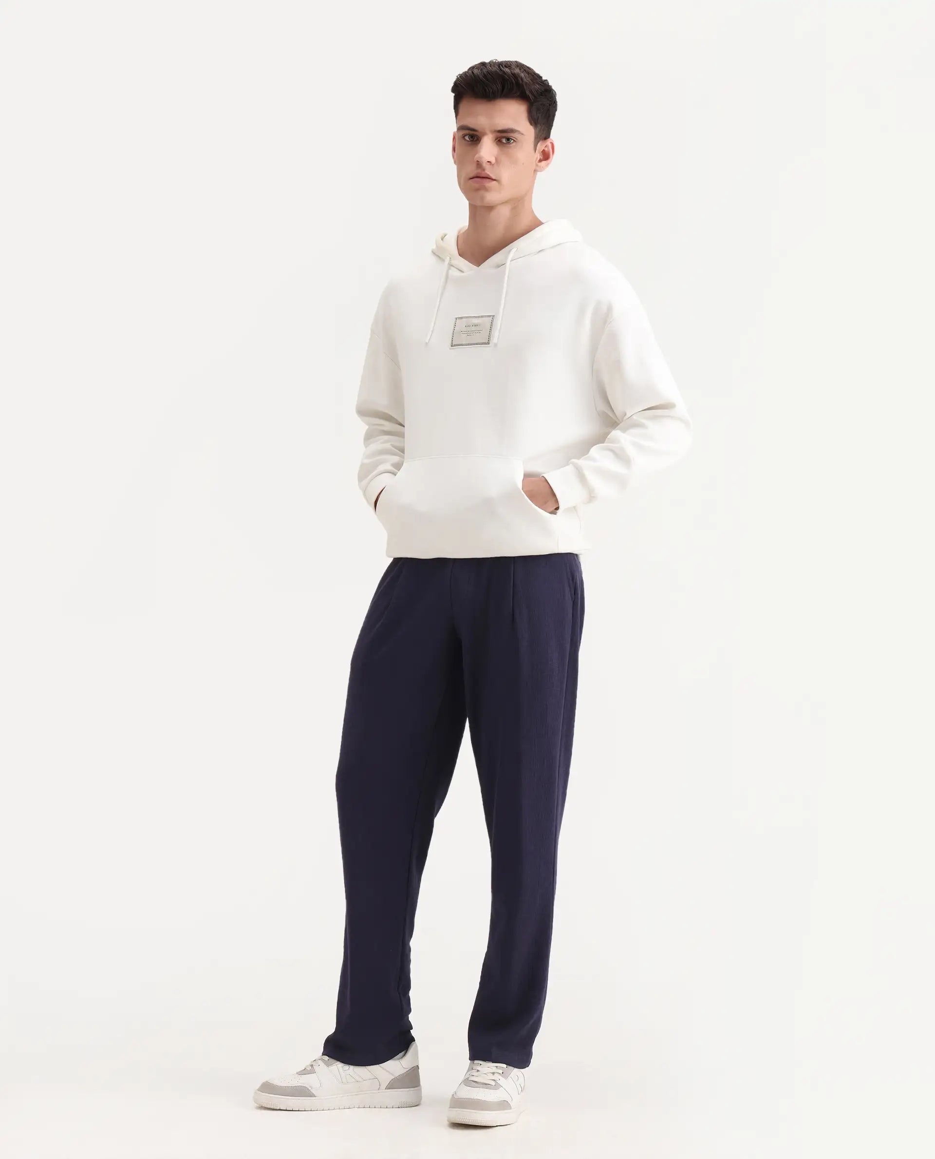 Rare Rabbit Men's Kelo Dark Purple Cotton Blend Plain Regular Fit Trouser