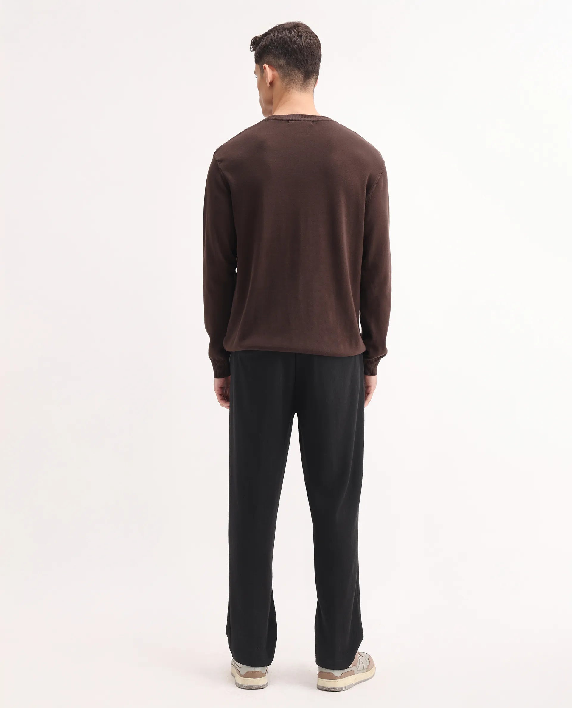 Rare Rabbit Men's Keloe Black Cotton Blend Plain Relaxed Fit Trouser