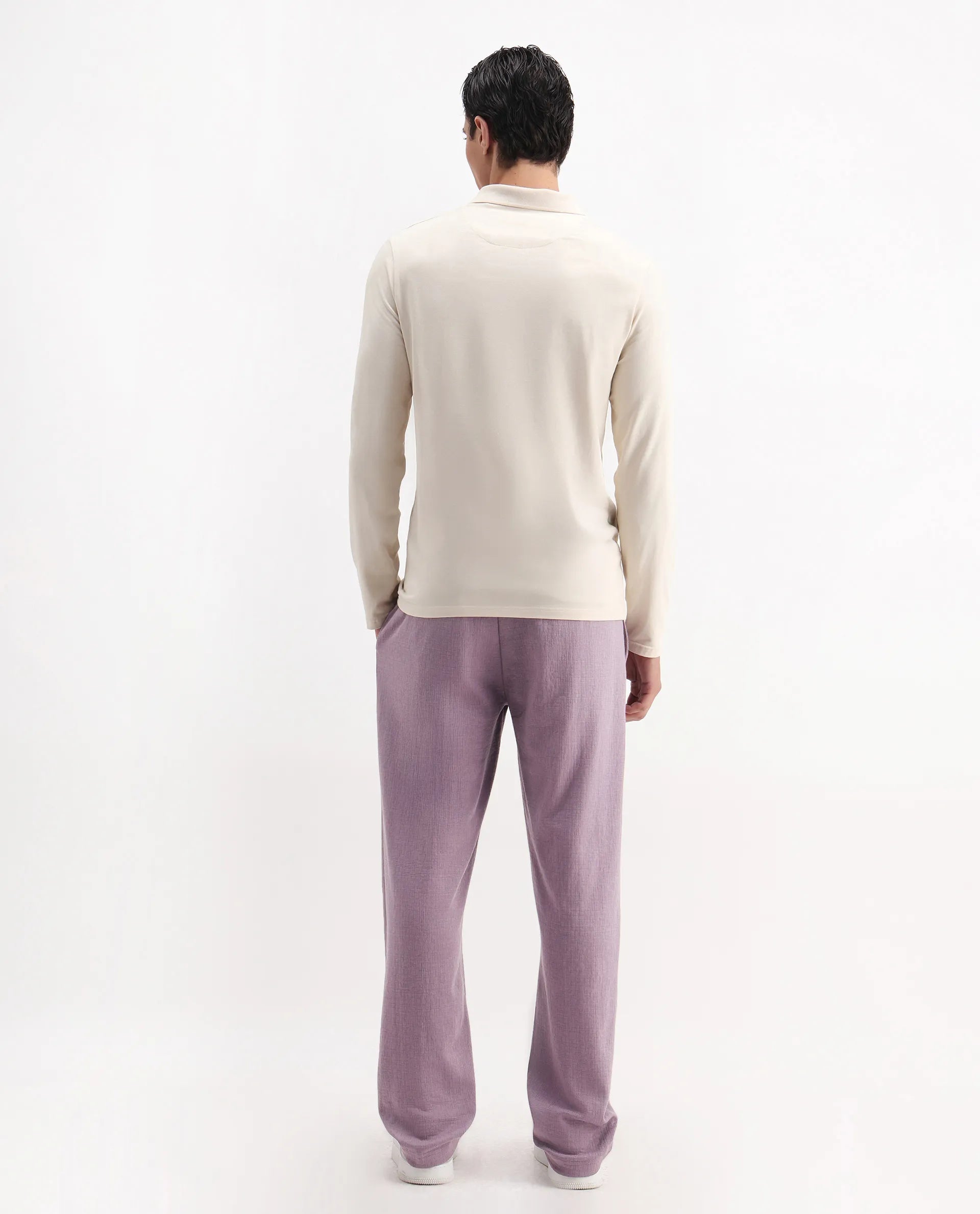 Rare Rabbit Men's Keloe Dusky Purple Cotton Blend Plain Relaxed Fit Trouser