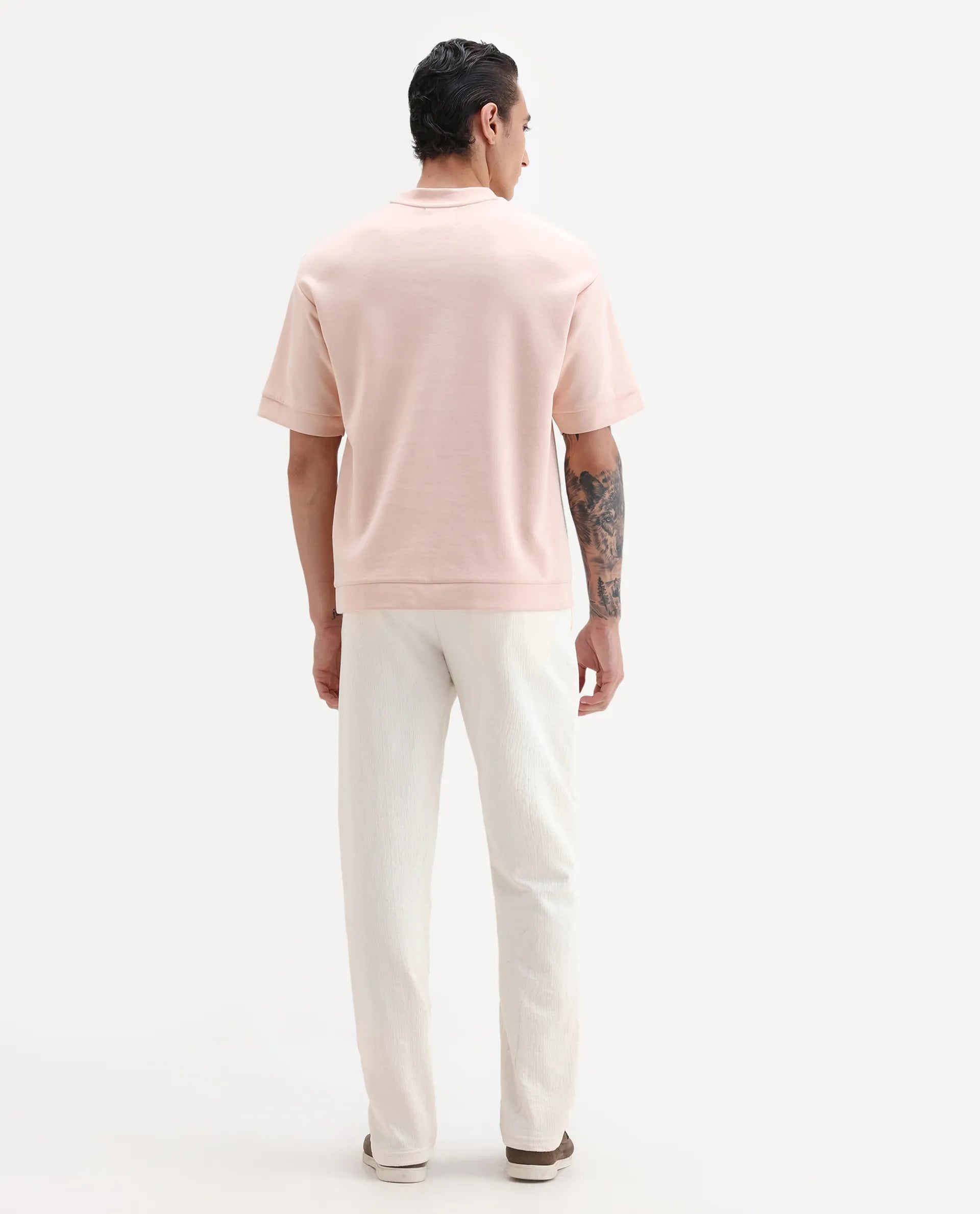 Rare Rabbit Men's Kelo Off White Cotton Blend Plain Regular Fit Trouser