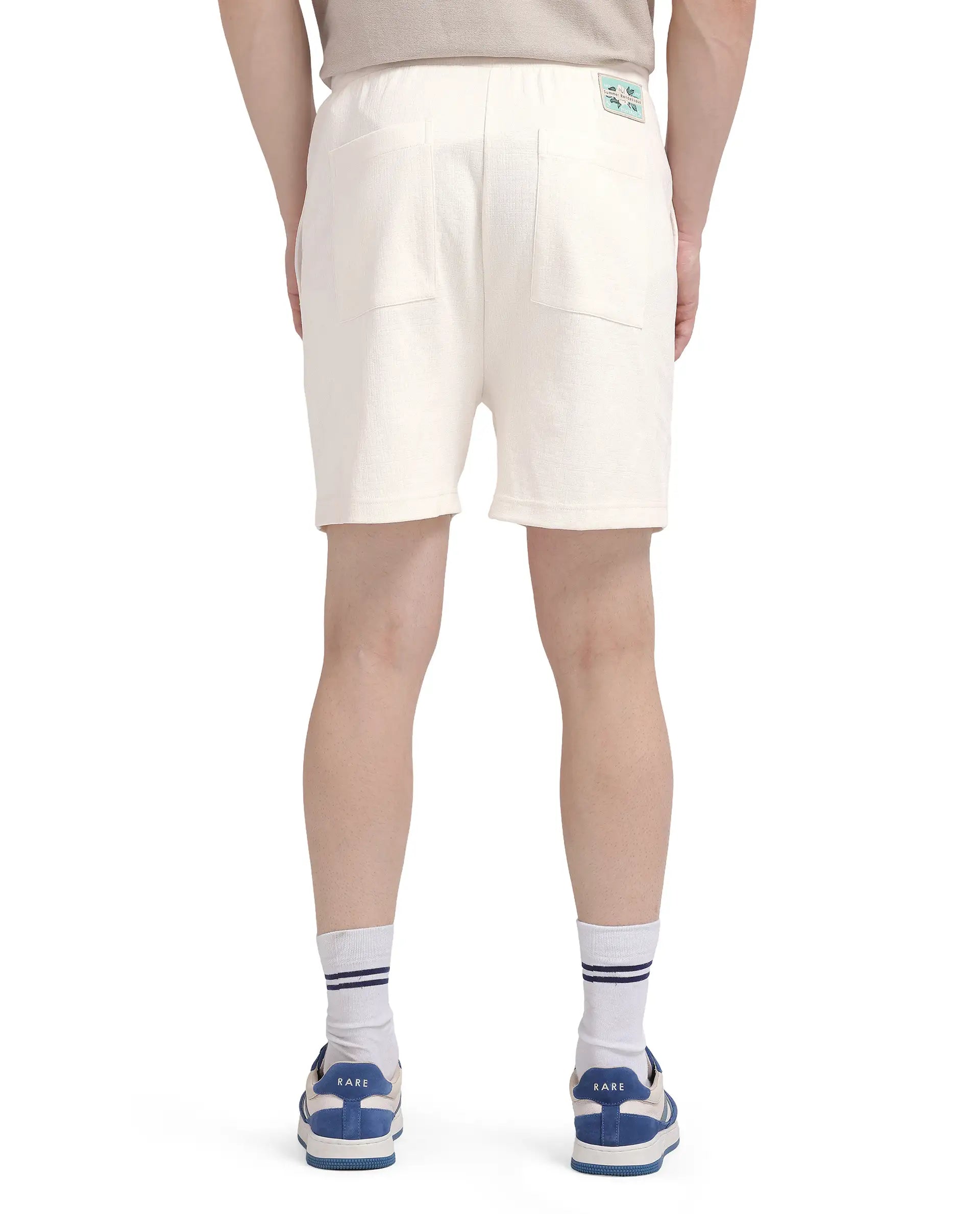 Rare Rabbit Men Kelor Off White  Cotton Elastane Fabric Drawstring Closure Back Label Plain Shorts