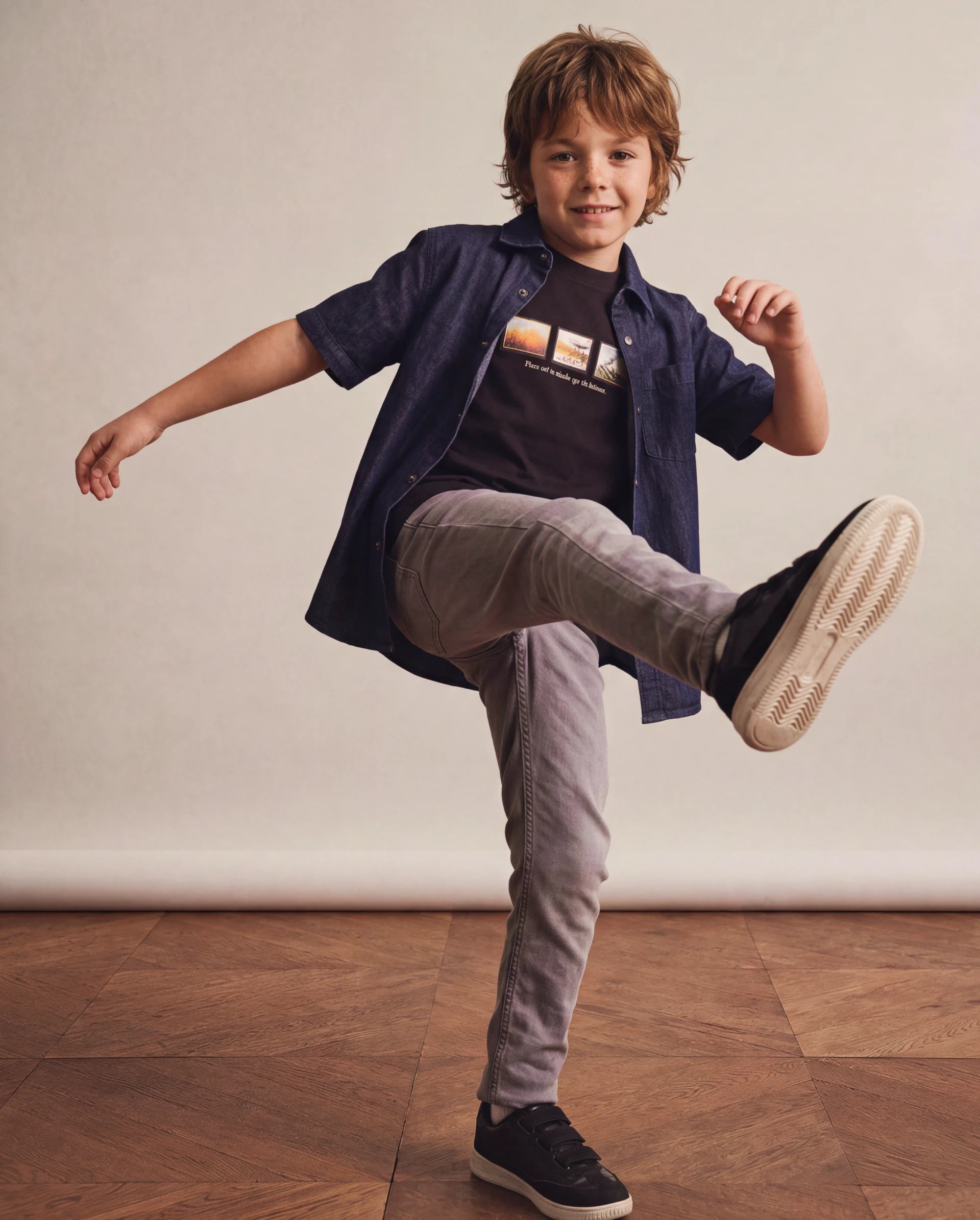 Rare Ones Kids Kemp Grey Cotton Blend Fabric Button And Zip Closure Slim Fit Plain Jeans