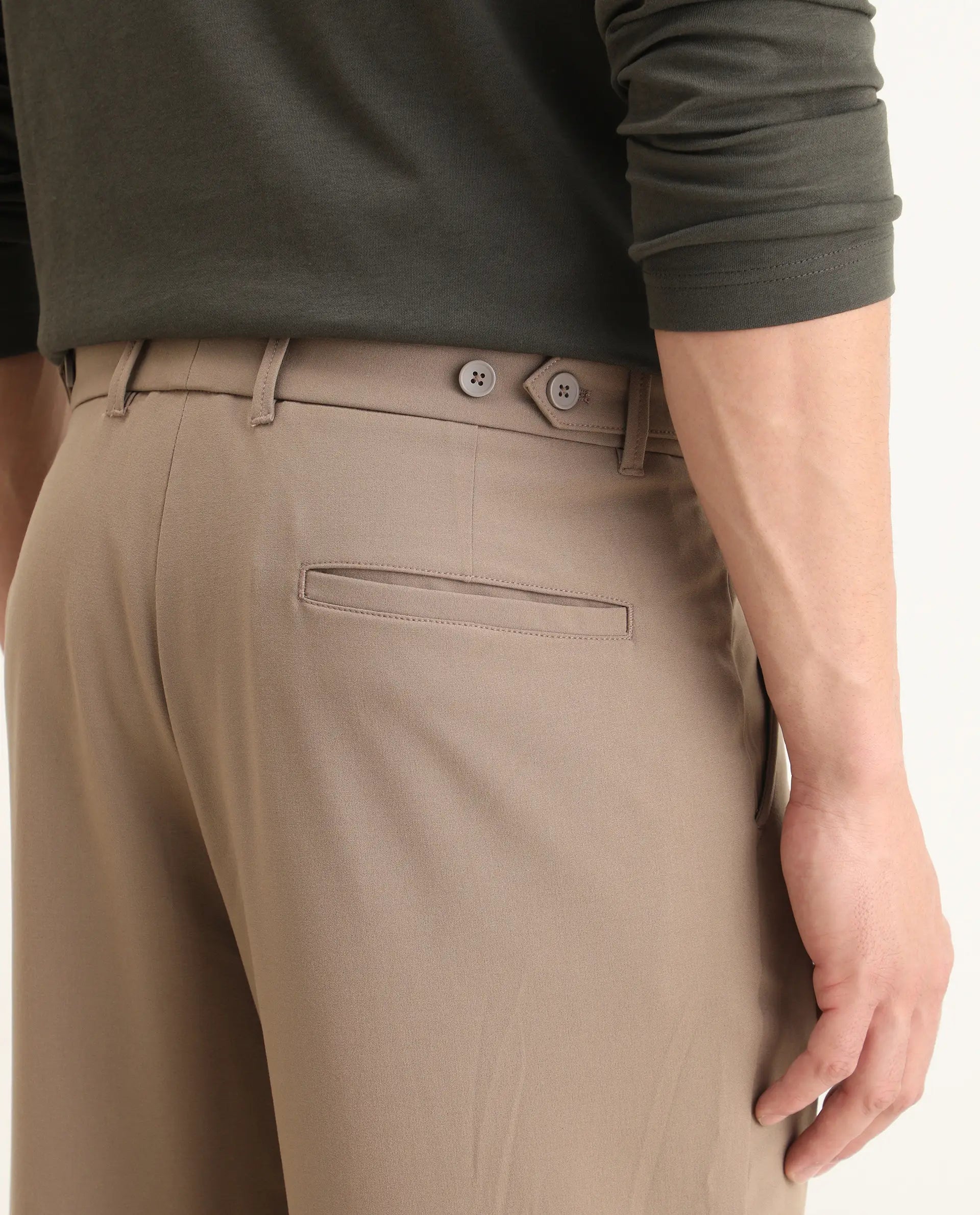 Rare Rabbit Men Kenal Beige Polyester Blend Fabric Button Closure Plain Trouser