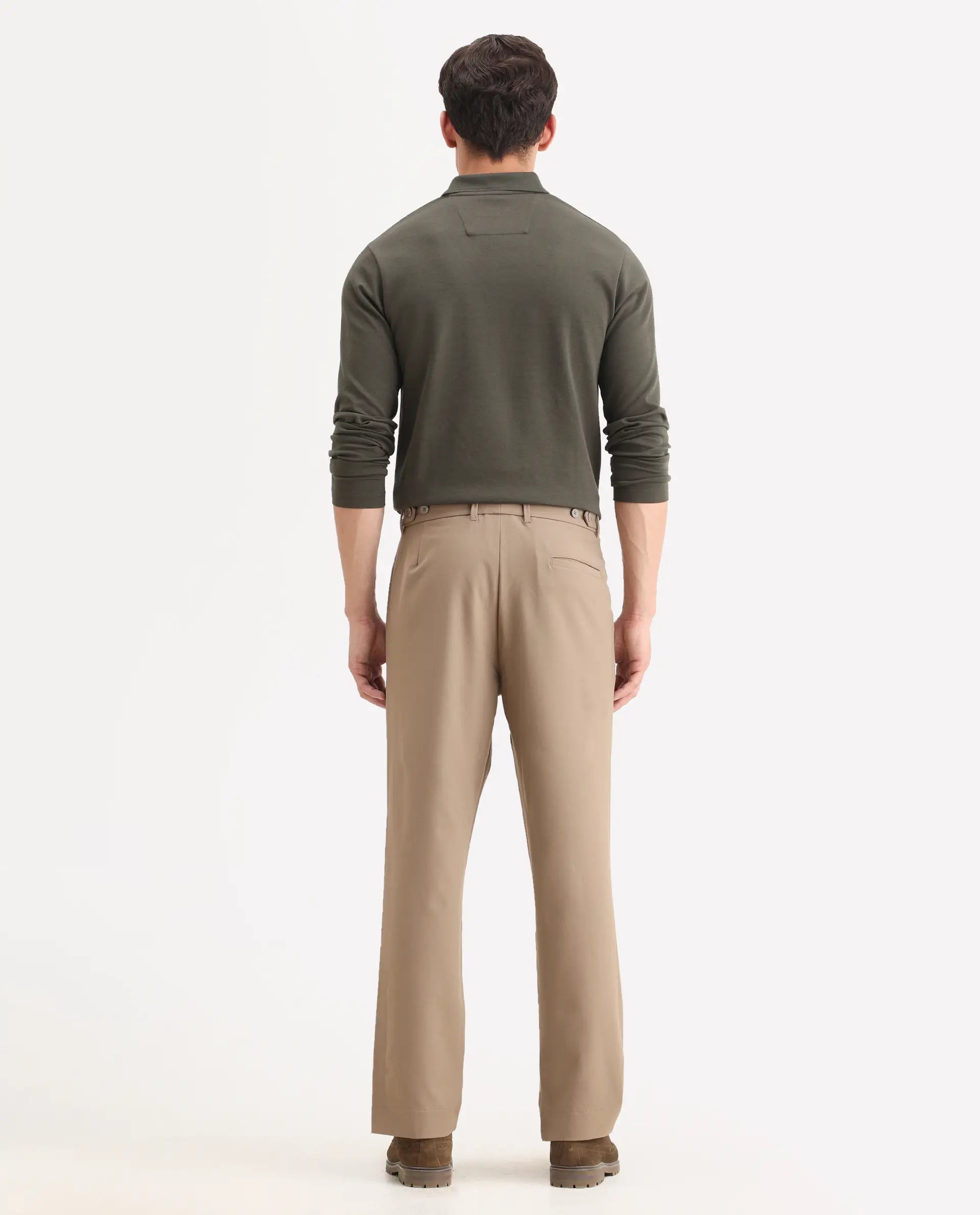 Rare Rabbit Men Kenal Beige Polyester Blend Fabric Button Closure Plain Trouser