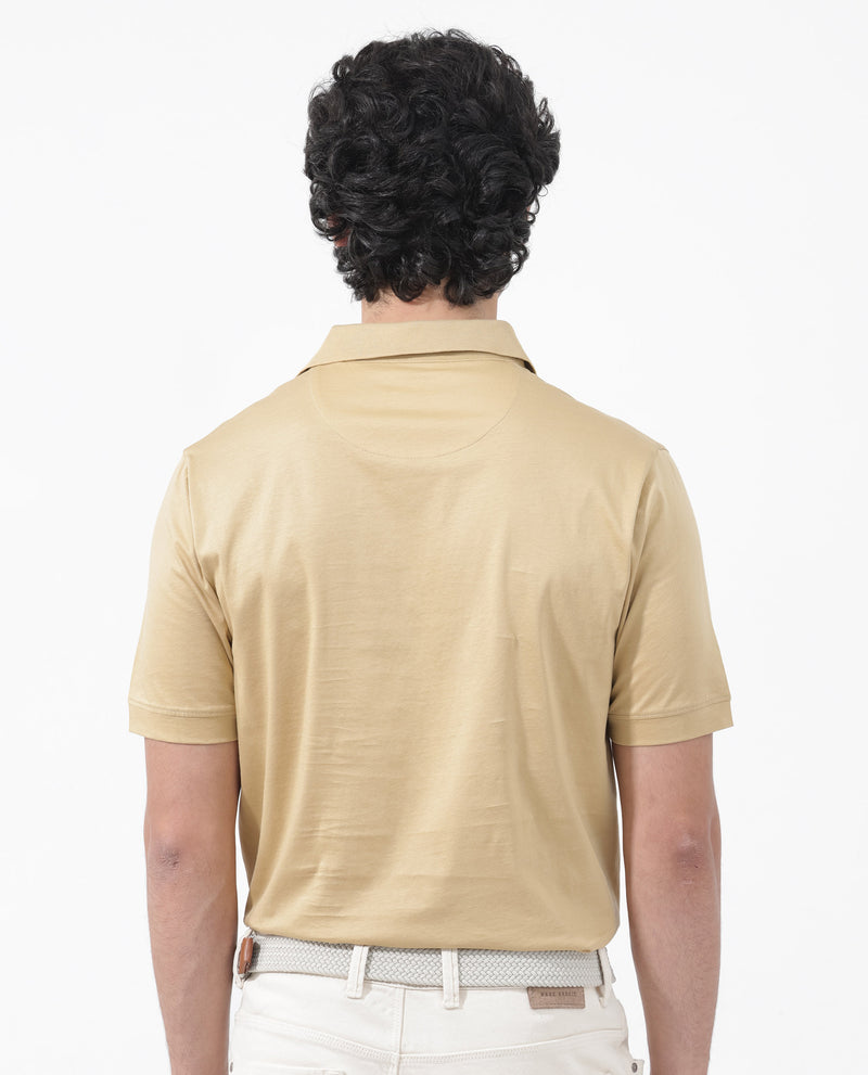 Rare Rabbit Mens Keneth Pastel Brown Short Sleeve Contrast Inner Placket Solid Polo-Tshirt