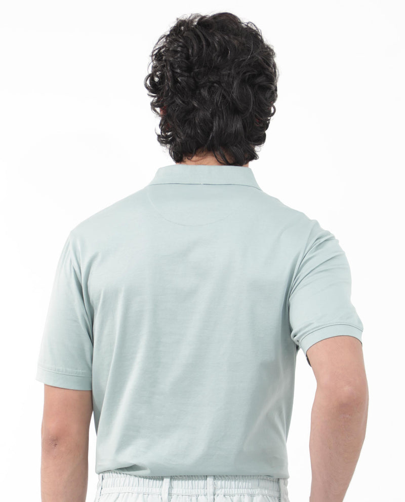 Rare Rabbit Mens Keneth Light Teal Short Sleeve Contrast Inner Placket Solid Polo-Tshirt