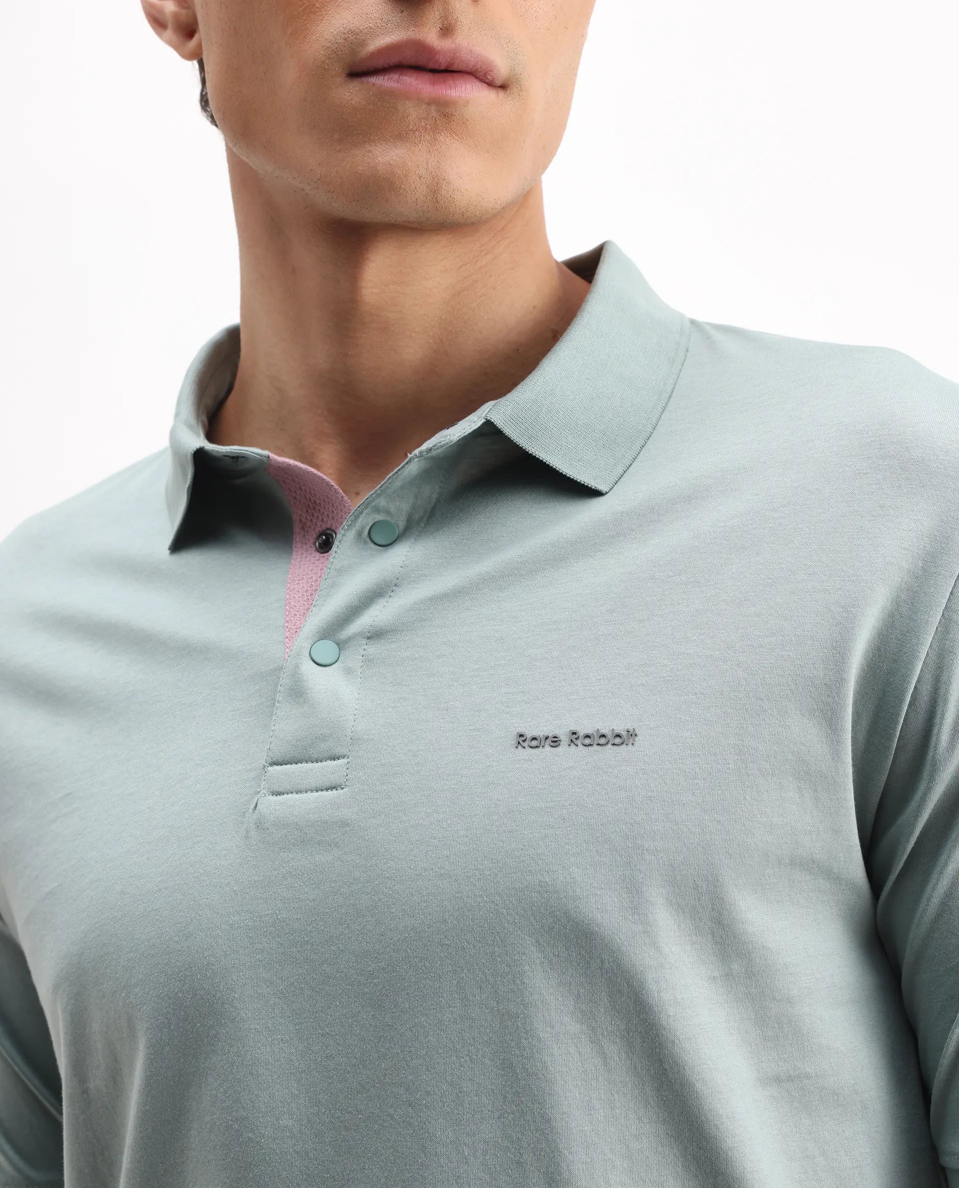 Rare Rabbit Men's Keneth-1 Light Teal Cotton Plain Regular Fit Half Sleeve Polo